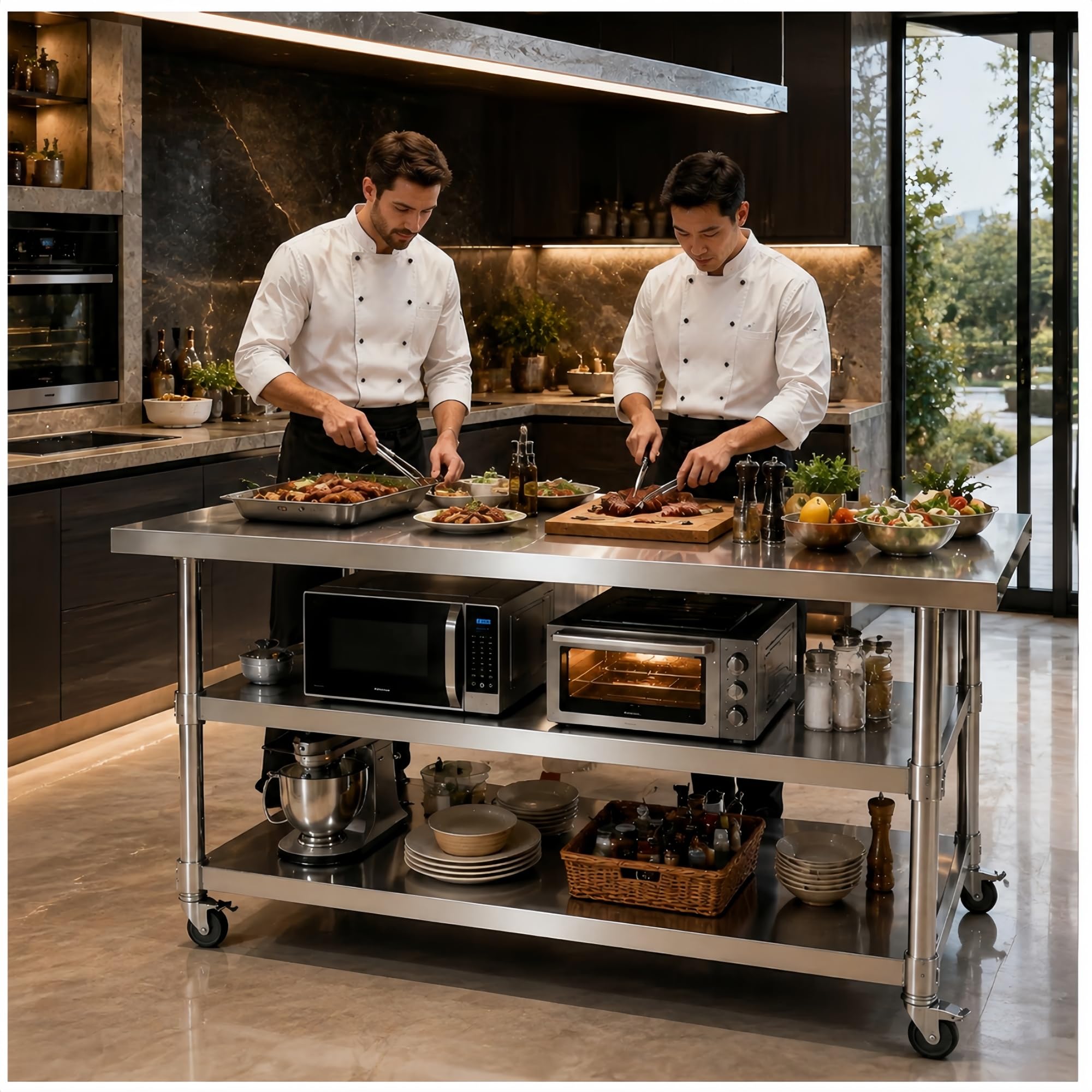 Stainless steel kitchen prep and work table with Wheels,71x24in,Multi-Size