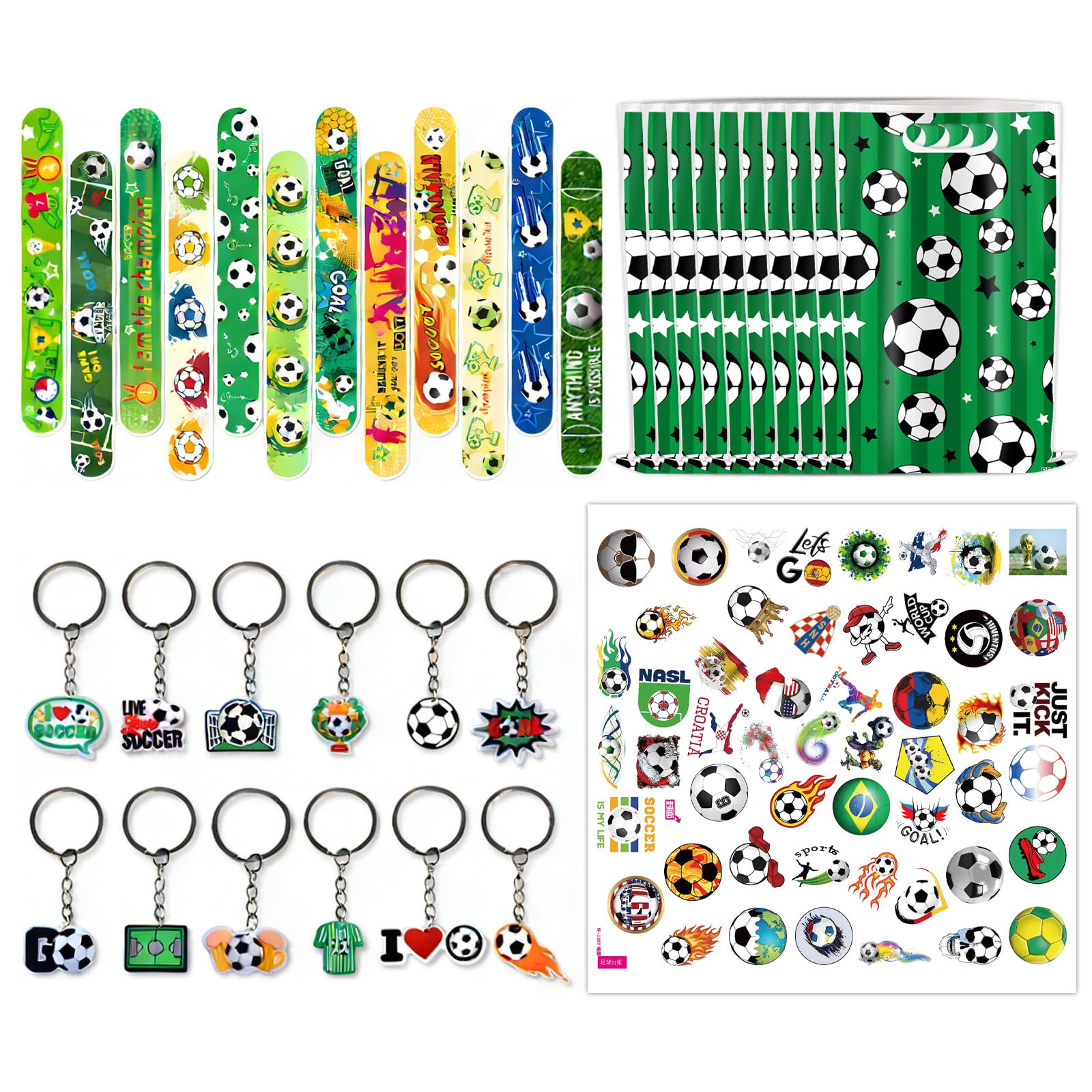 Flhlxzm Football Party Bags Fillers Set, 35 Pcs Teens Football Party Favors Set with Bags Wristbands Stickers Keychain Soccer Theme Decoration Gifts for Student Teens Partys Favours Perfect Choice