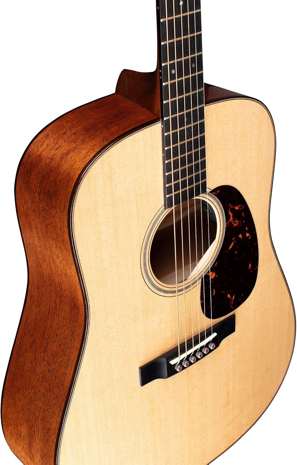 Martin D-18E Modern Deluxe Acoustic-Electric Guitar, angled view showing body and neck