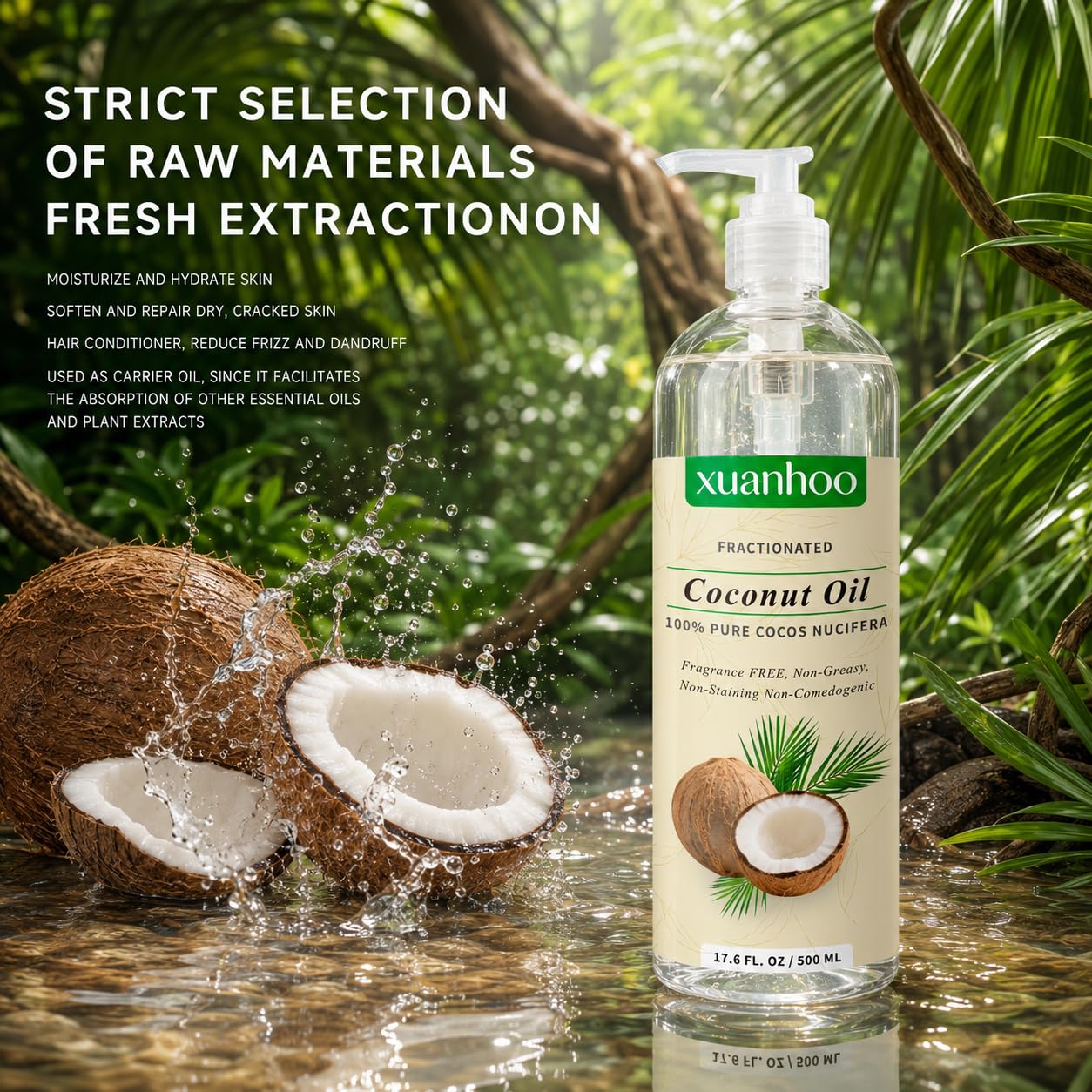 Aceite de coco fraccionado 500ml 100% puro natural para cabello piel y uñas