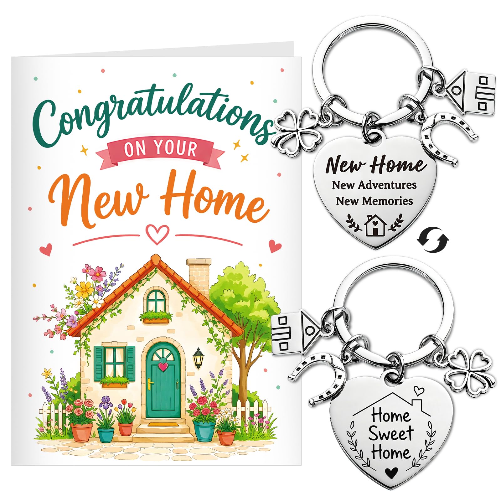 DOORIO New Home Gifts, Good Luck in Your New Home Card with Keyring Housewarming Keyring Gifts for Friends Couples and Family