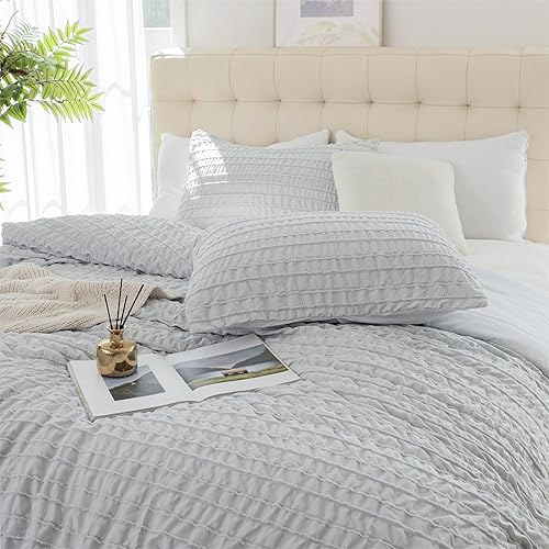 Miniatura 5 de Auemtyn Funda de edredón bohemia tamaño Queen, funda de edredón suave gris cepillado con cierre de cremallera, ropa de cama bohemia de 3 piezas para