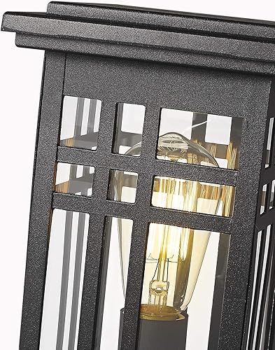 Miniatura 2 de zeyu 20068-P BK - Lámpara de poste para exteriores, con pantalla de vidrio transparente y acabado negro, 20068-P BK