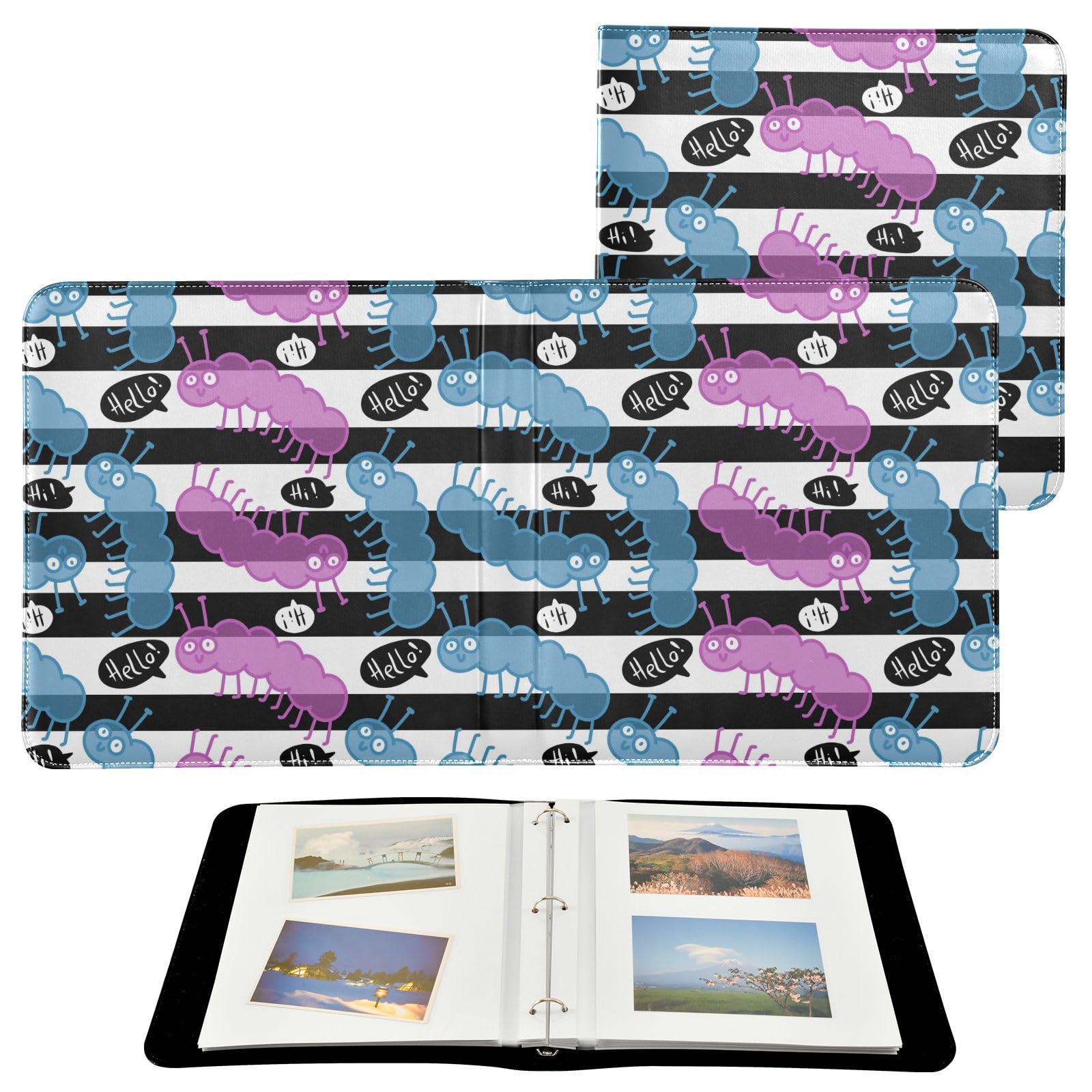 Álbumes de fotos, páginas autoadhesivas, álbumes de fotos, álbumes de fotos, álbumes de fotos, álbumes de fotos de 6 x 8 pulgadas, diseño de rayas Hello Bugs