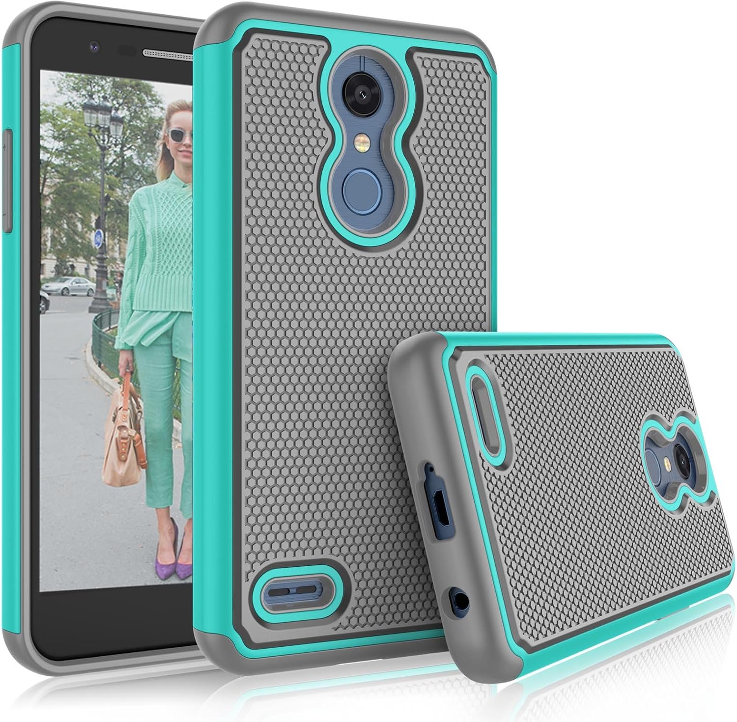 Tekcoo Case for LG K30 / LG Harmony 2 / LG K30 Plus/LG Phoenix Plus/LG Premier Pro LTE, [Tmajor] Shock Absorbing [Turquoise] Rubber Silicone Plastic Scratch Resistant Sturdy Grip Hard Cases Cover