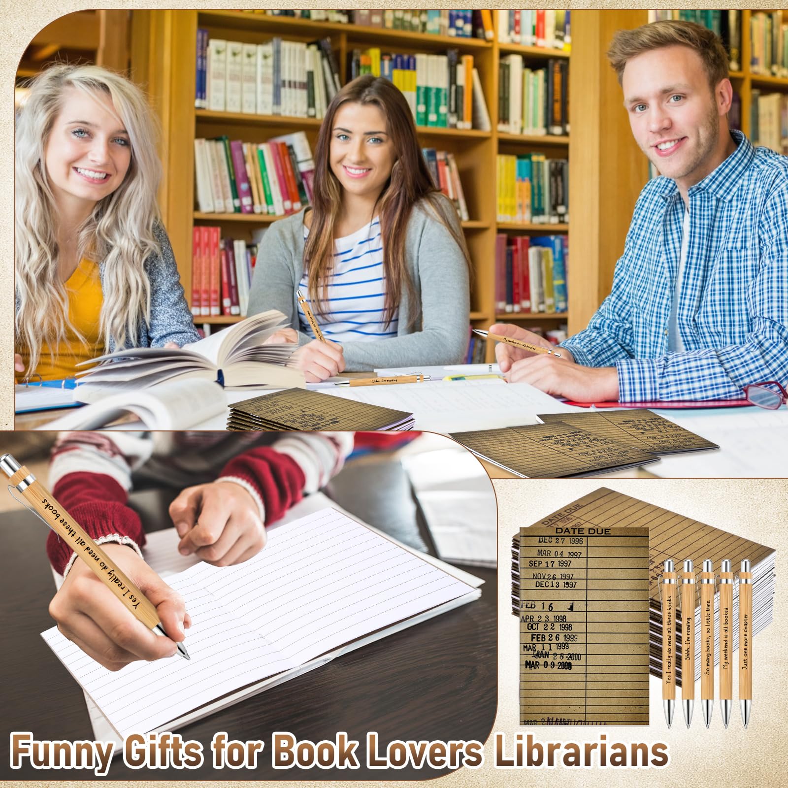 Sayglossy 50 Set Buchclub-Geschenke, Bulk-Buchliebhaber, Geschenk, Schule, Bibliothekar, Wertschätzungsgeschenk, Bulk-Fälligkeitsdatum, Notizblock, Bambus-Stifte für Schulanfang, Lehrer, Lesen, Party