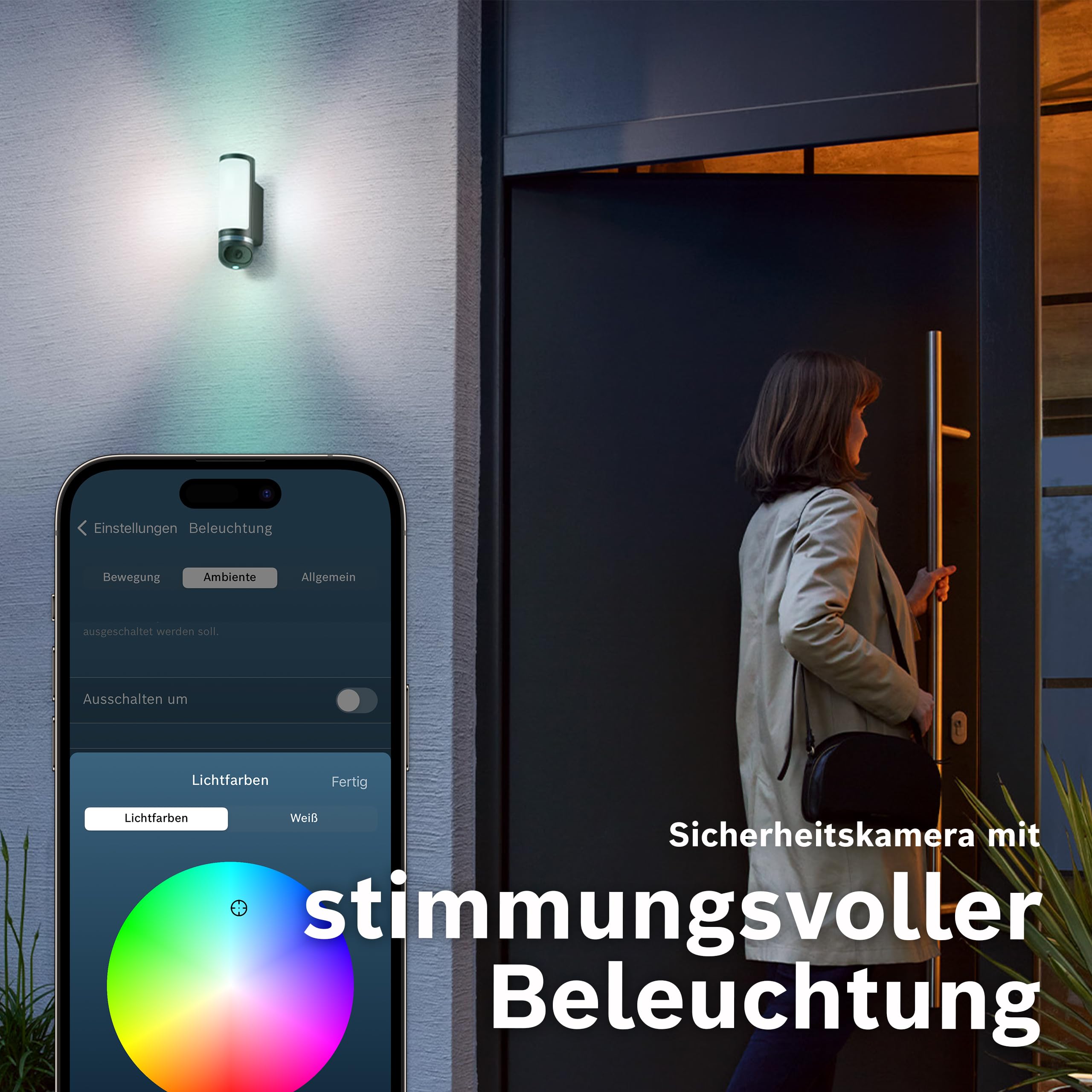Bosch Smart Home Außenkamera II, Überwachungskamera Außen, 1080p Full-HD Auflösung mit integrierter Alarmsirene und Design-Leuchte, kompatibel mit Amazon Alexa, Silber