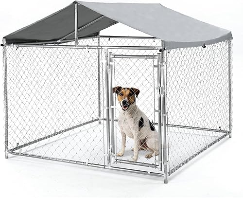 Perrera para perros grandes de 79 pulgadas, de acero galvanizado resistente, con cubierta impermeable resistente a los rayos UV, corralito de cadena
