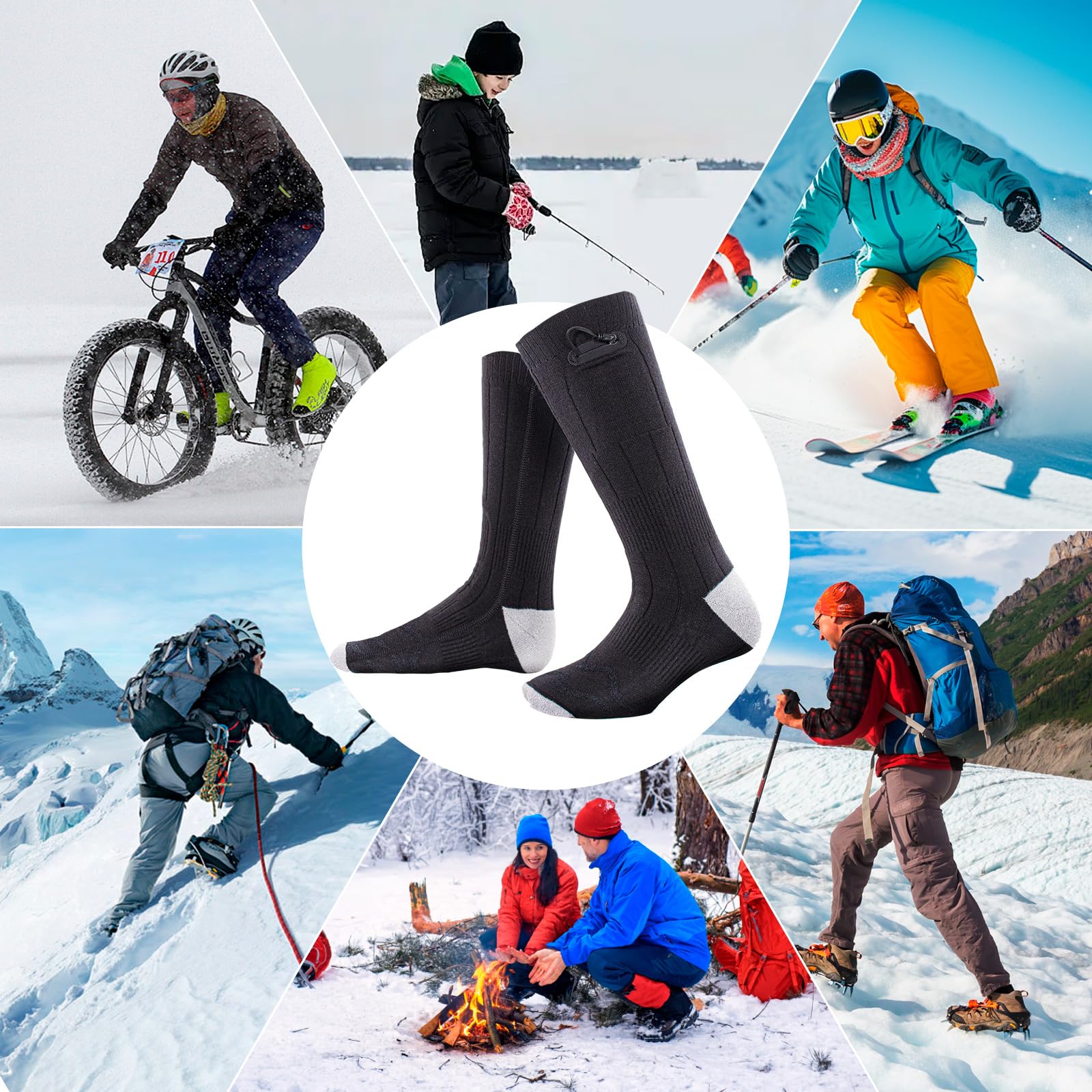 Todeco Chaussettes Chauffantes Homme Femme, 3 Niveaux de Température, Chauffe Pied Ski Chasse Randonnée