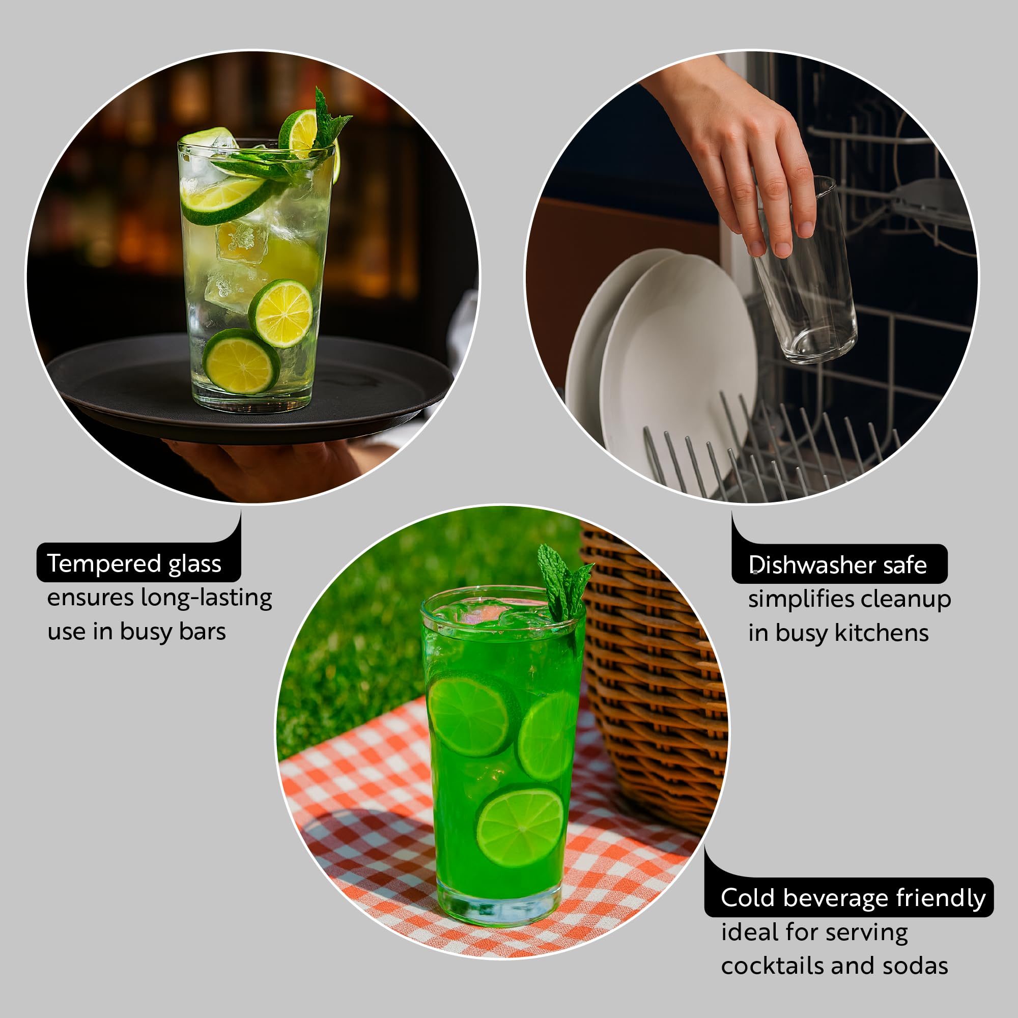 Sumi Beverage Glasses - 6 Pack for Restaurants -3
