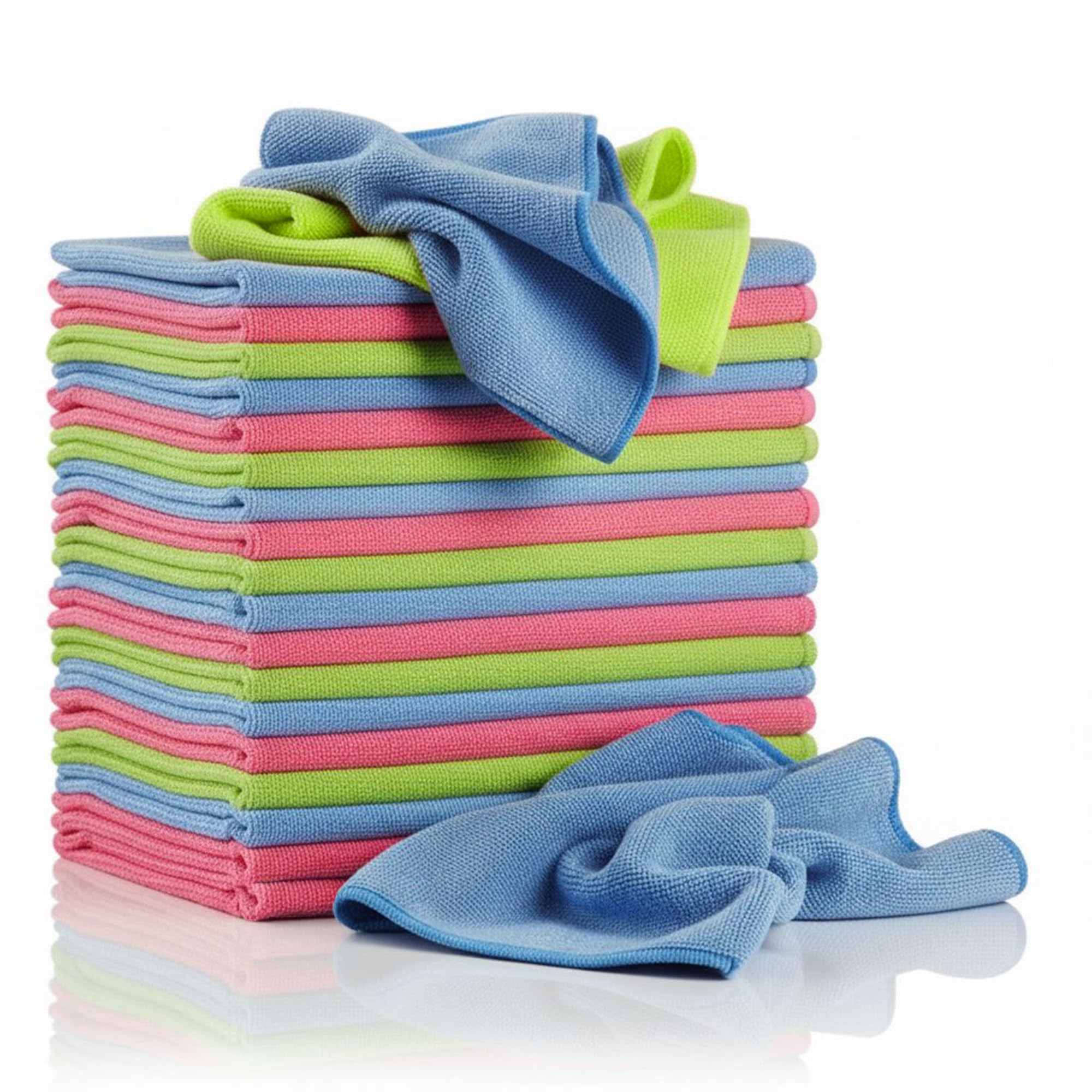 Glart Paños de limpieza para coche de microfibra sin pelusa, suaves, absorbentes y respetuosos con la pintura, 40 x 40 cm, azul, verde, rosa (paquete de 30)