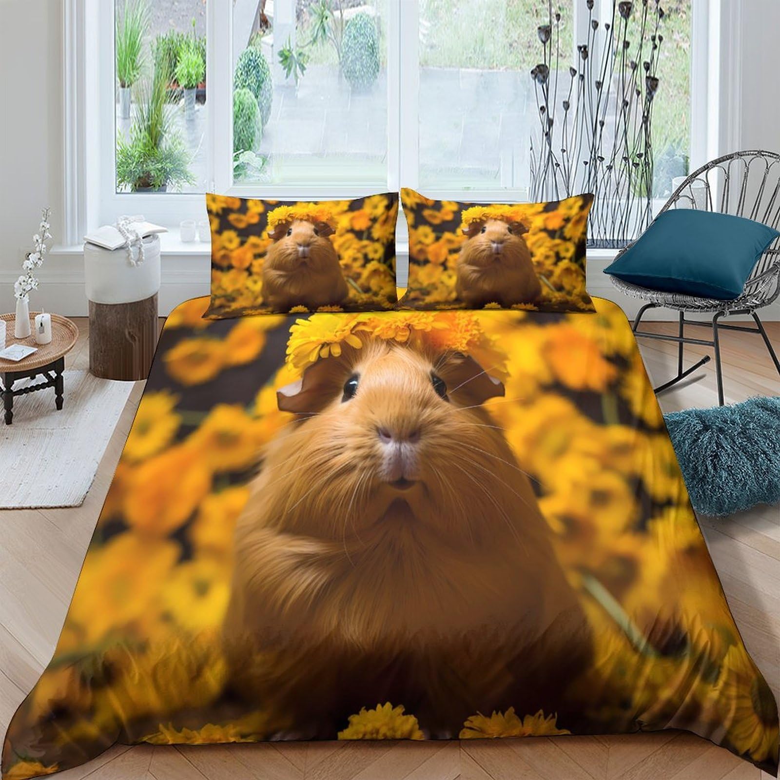Ctjqhvkz Style-6 3D Printed Sunflower Guinea Pig Fitted Sheet Microfiber Soft Anti-Slip Bed Sheet For Bedroom Dorm Decor Easy Care Mattress Cover Single（135X200cm）