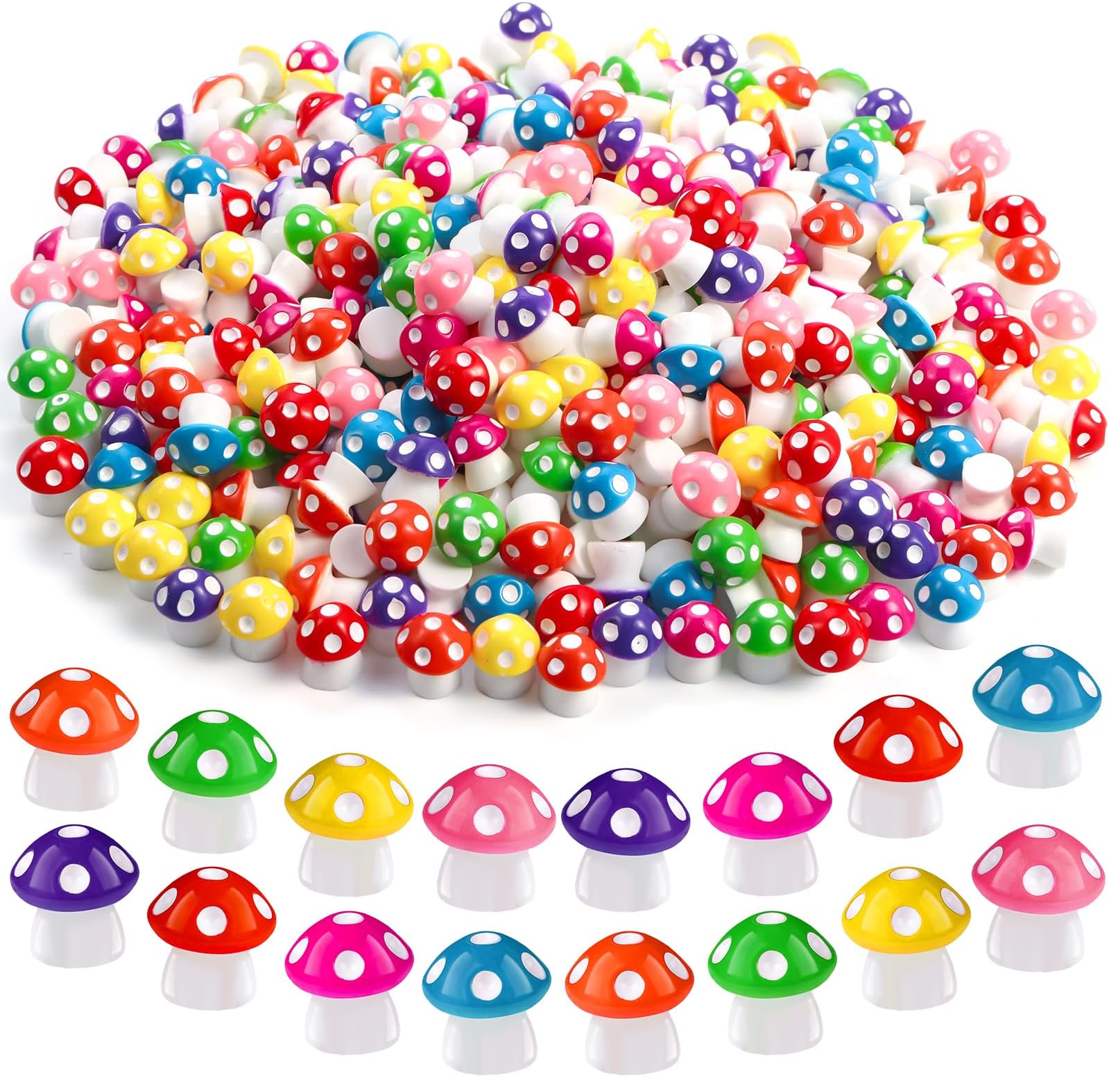 DIYDEC 100pcs Mini Resin Mushroom 8 Colors Small Mushrooms Figures Tiny Resin Mushrooms Plastic Little Miniature Mushrooms Bulk for Dollhouse Decor Micro Fairy Garden Landscape Aquarium Tiny Toys