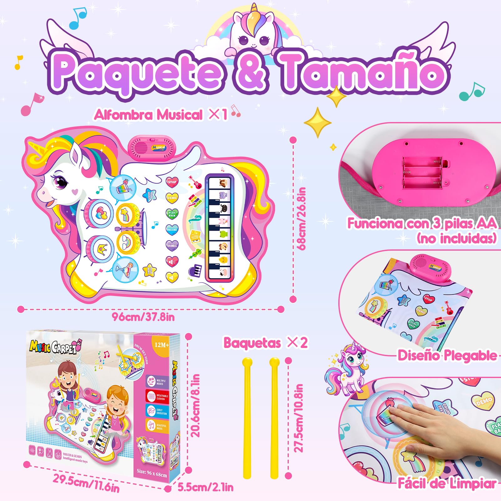 Gralal Unicornio Juguetes Niña 1 Año, Alfombra Musical 3 En 1 con 6 Instrumentos Y Grabación Juguetes Regalo 1 2 Niña Años, Piano Infantil Juegos Juguetes Montessori Educativos Sensoriales Bebe 1 Año