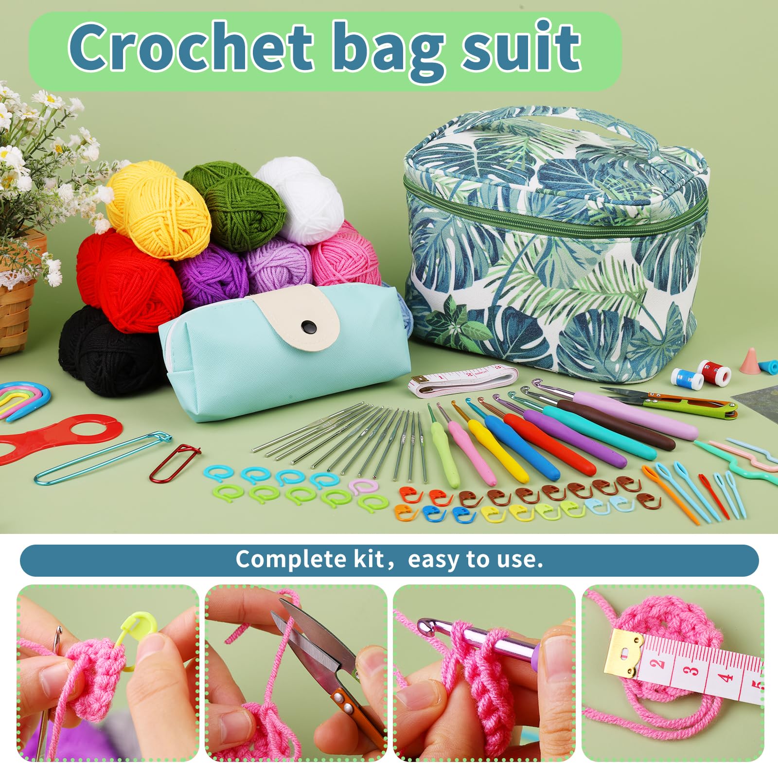 BUOKKON Kit da 87 pezzi all'uncinetto per principianti, kit per principianti con borsa ergonomica per uncinetto, kit completo per principianti, per adulti e principianti