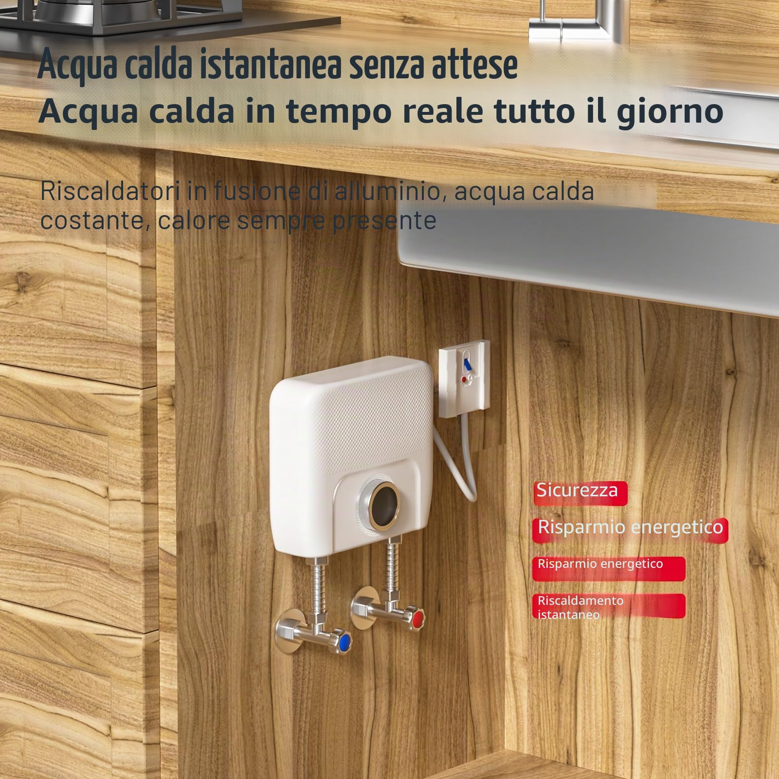 Scaldacqua istantaneo 6500W,Scaldacqua elettrico senza serbatoio per lavello da cucina bagno,con telecomando,display a LED che indica la temperatura