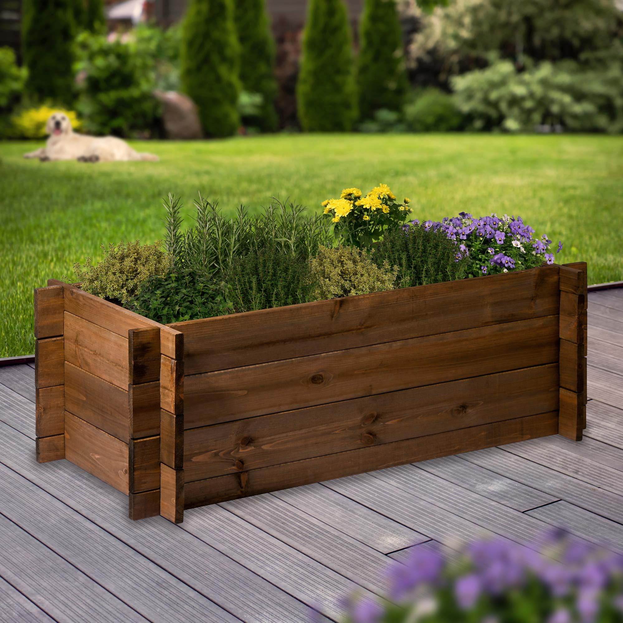 dobar® Hochbeet Massivholz Stecksystem Gr. L stapelbar - Pflanzkasten inkl. Pflanzfolie - 117 x 58,5 x 38,5 cm - Dunkelbraun