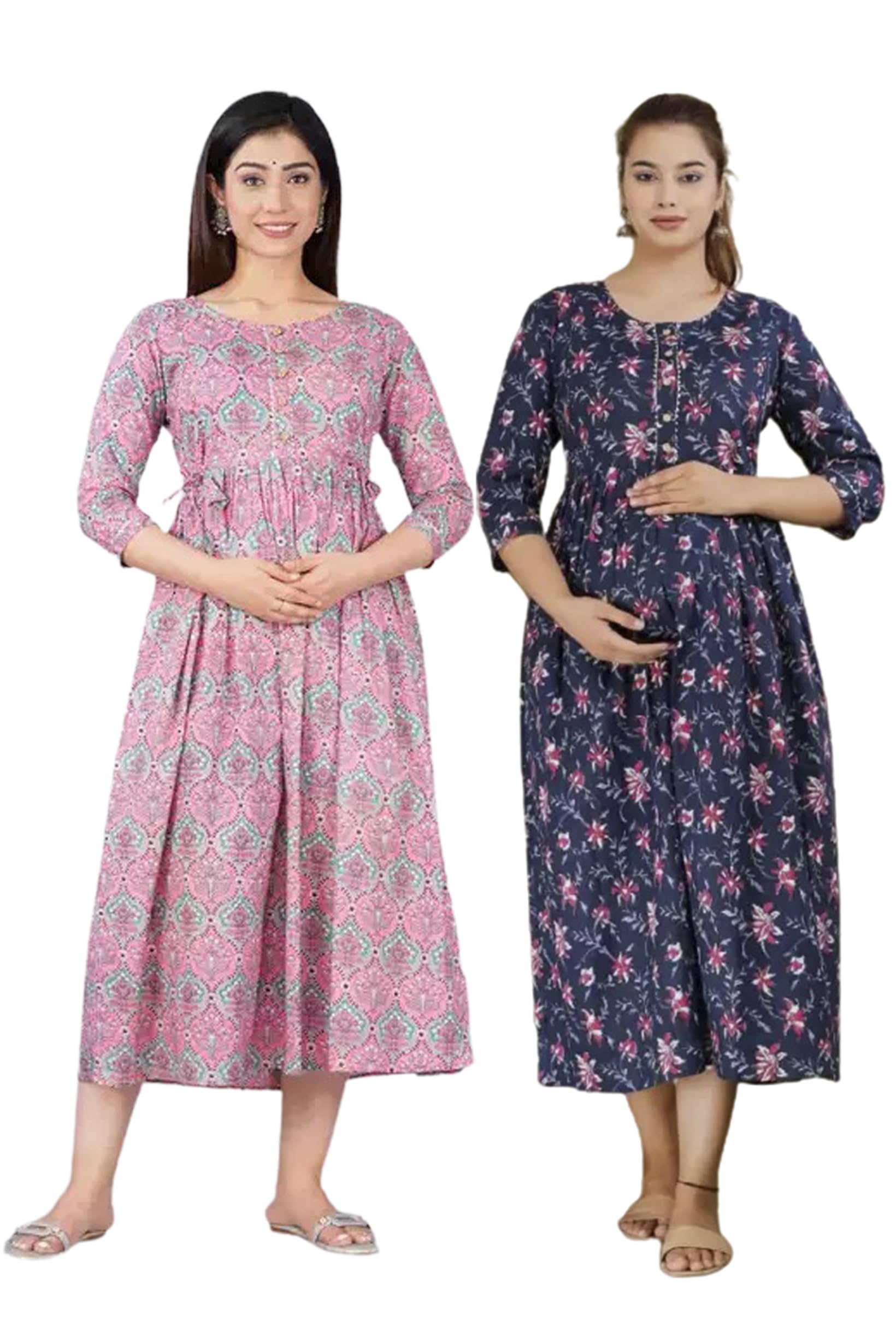 mangla kurti Women's Cotton Printed Maternity Gown Feeding Nighty A-line Maternity Dress Kurti Gown for Women (Po2-Gown-002)-picture-43