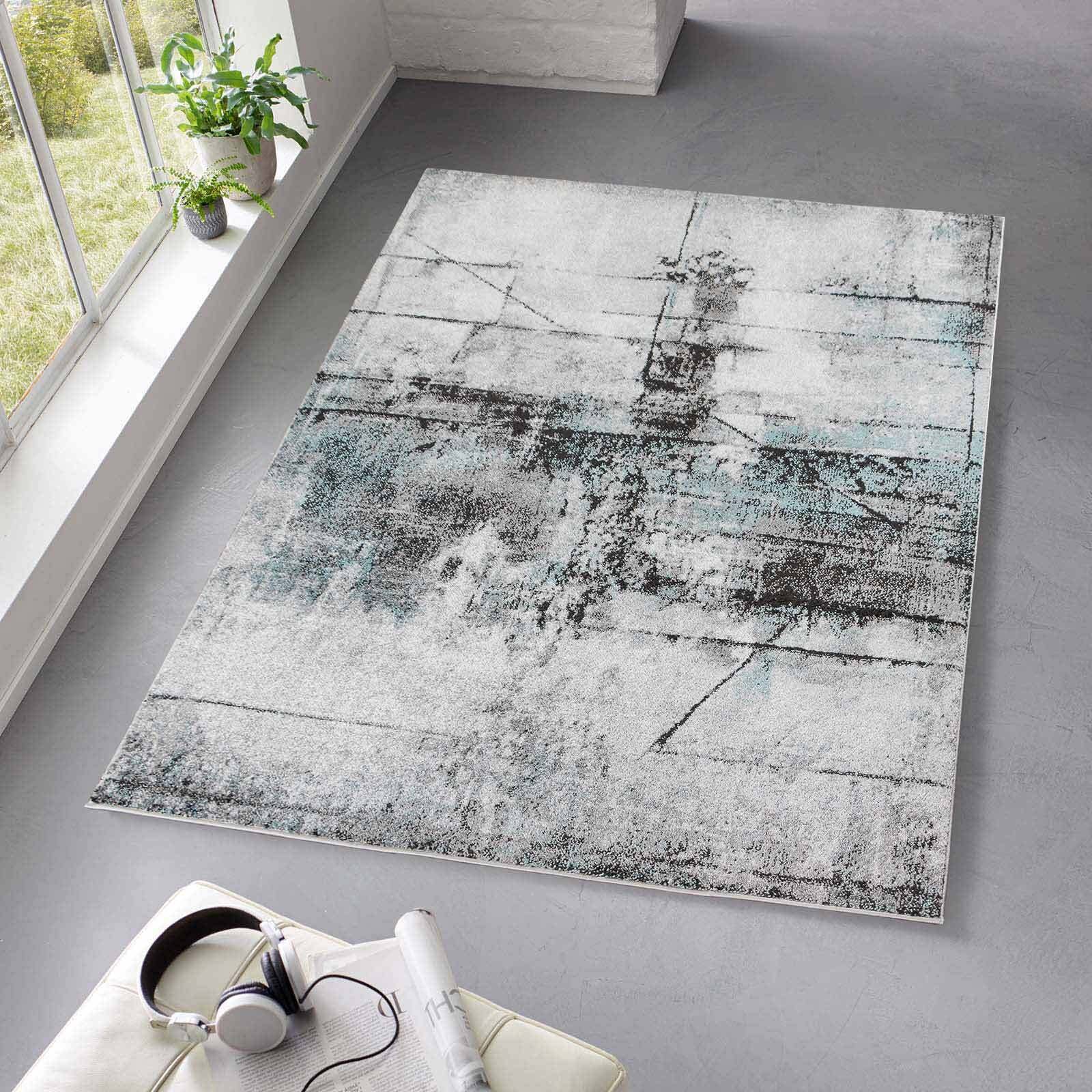Taracarpet Kurzflor Teppich fürs Wohnzimmer Schlafzimmer und das Kinderzimmer Moderner Designerteppich TC-Fashion 6111 Vintage in blau grau 120x160 cm