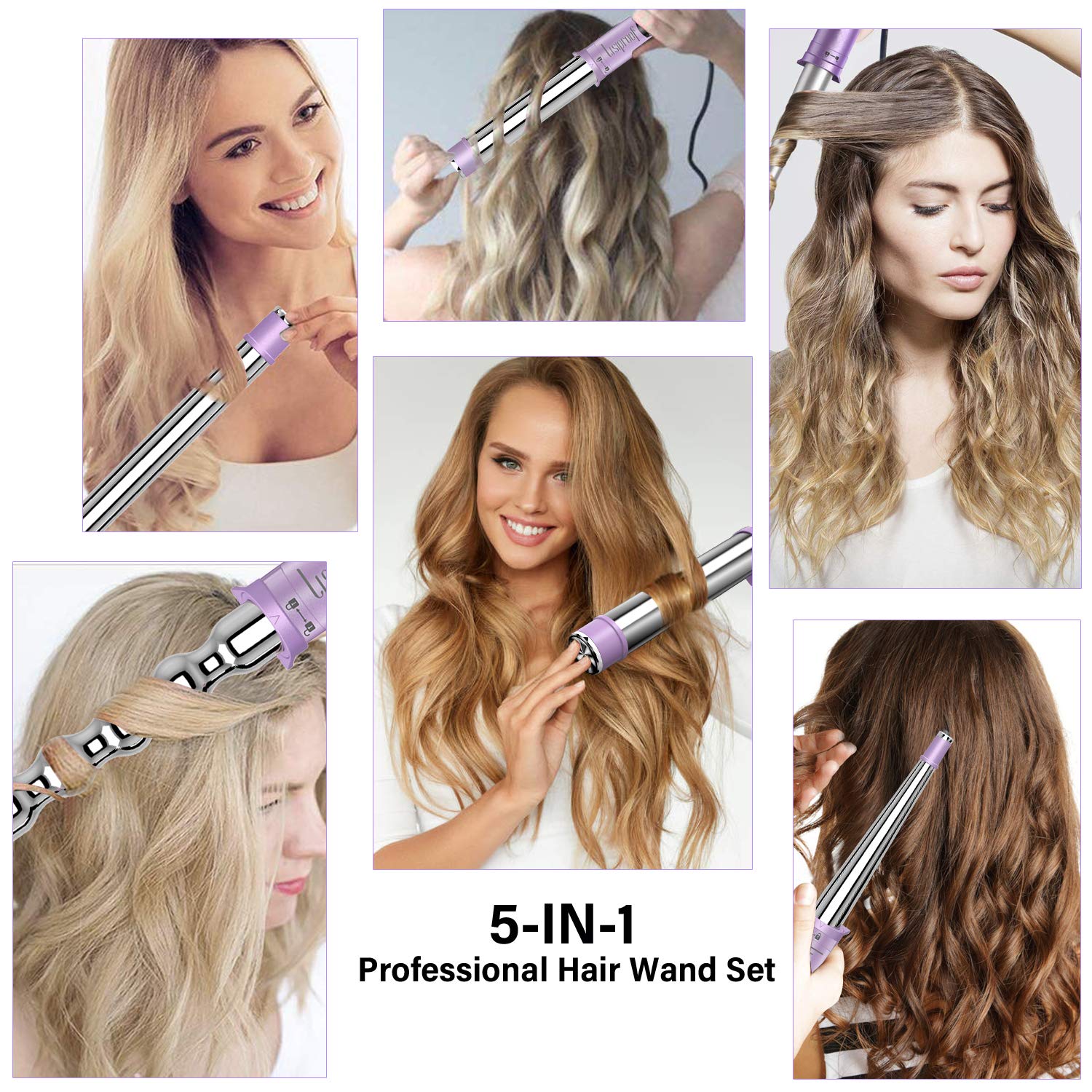 Curling Iron 5 in 1 Hair Curler Curling Wand Set with 5 Interchangeable Barrels (0.5''to 1.25'') Hair Wand for Wavy Hair Styling with LCD & Temperature Adjustment (Gifts for Women) : Beauty & Personal Care