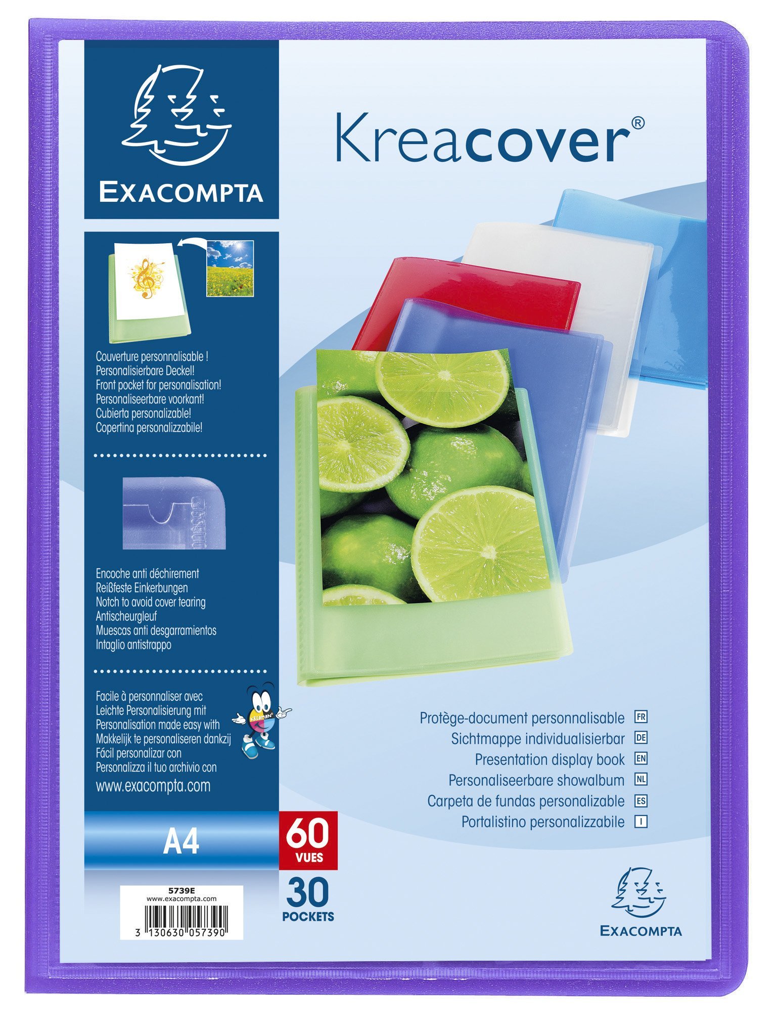 Exacompta 5759E teczka z dokumentami (PP 500µ z 50 koszulkami Krea Cover Chromaline, do formatu DIN A4, 21 x 29,7 cm, przezroczysta) 1 sztuka losowy kolor