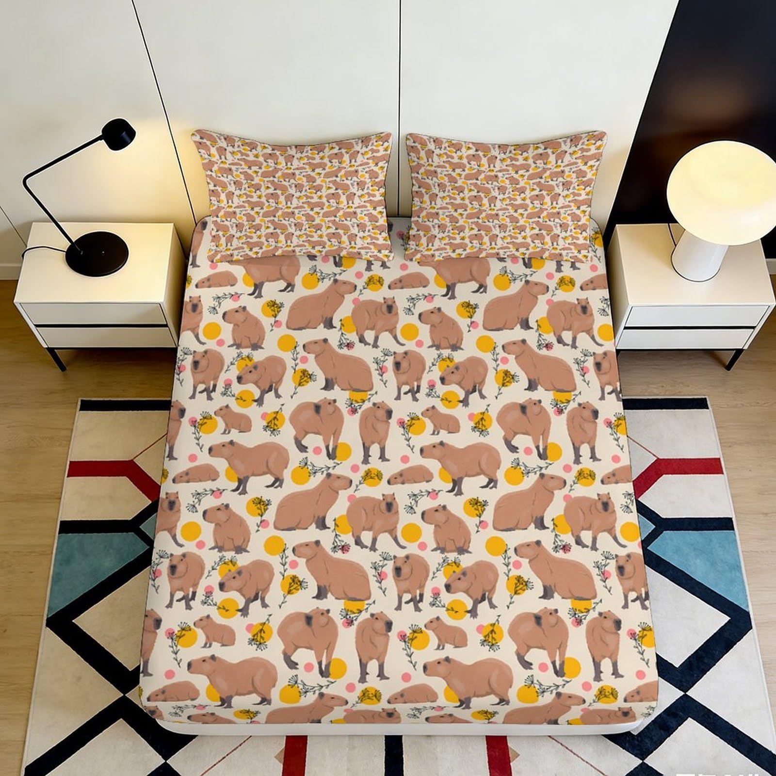 3D Printed Cute Bear Fitted Sheet Microfiber Deep Pocket Full Wrap Bedroom Bedding Bear Mattress Fitted Cover Washable 200x200x25cm