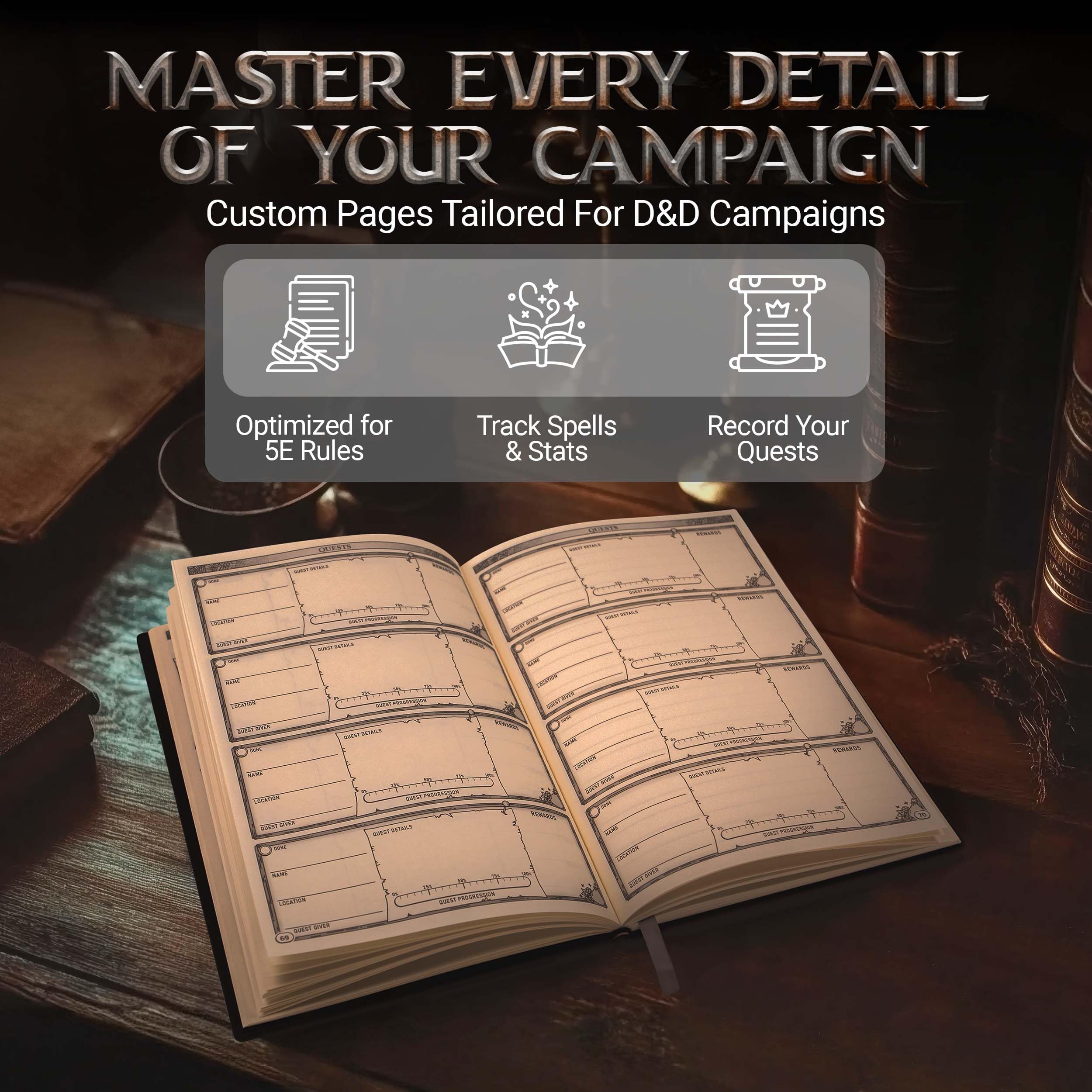 HORNATE DND-Zeichenblätter (200 Seiten A5) – DND-Journal, geprägtes Leder mit Drachenprägung für Dungeons & Dragons, DND-Notizbuch und Kampagnen-Tracker, DND-Charakter-Tagebuch, Geschenk für DM's und