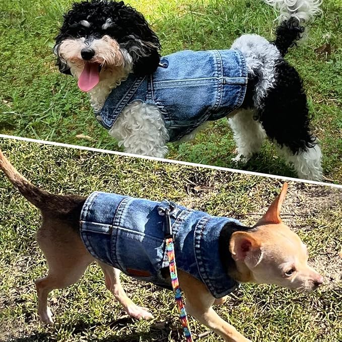 Chaqueta de Jean para Perro, Chaleco Clásico de Denim Azul con D-Ring, Talla Mediana miniatura 4