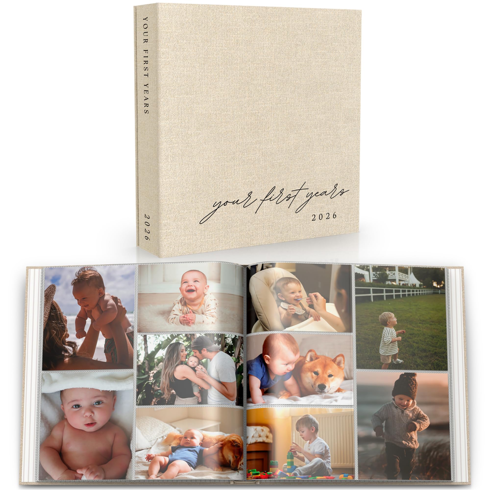 Albums photos de bébé de 10,2 x 15,2 cm et personnalisé 2026 année – Album de souvenirs pour enfants – Grand album de scrapbooking en lin pour 400 photos horizontales et verticales pour fille ou