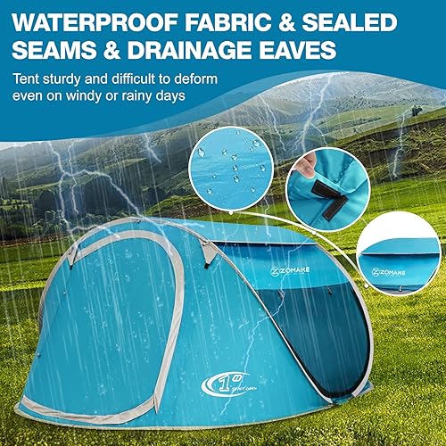Miniatura 4 de ZOAMKE - Tienda de campaña fácil desplegable para 2 a 4 personas, impermeable, tienda de campaña emergente automática para acampar