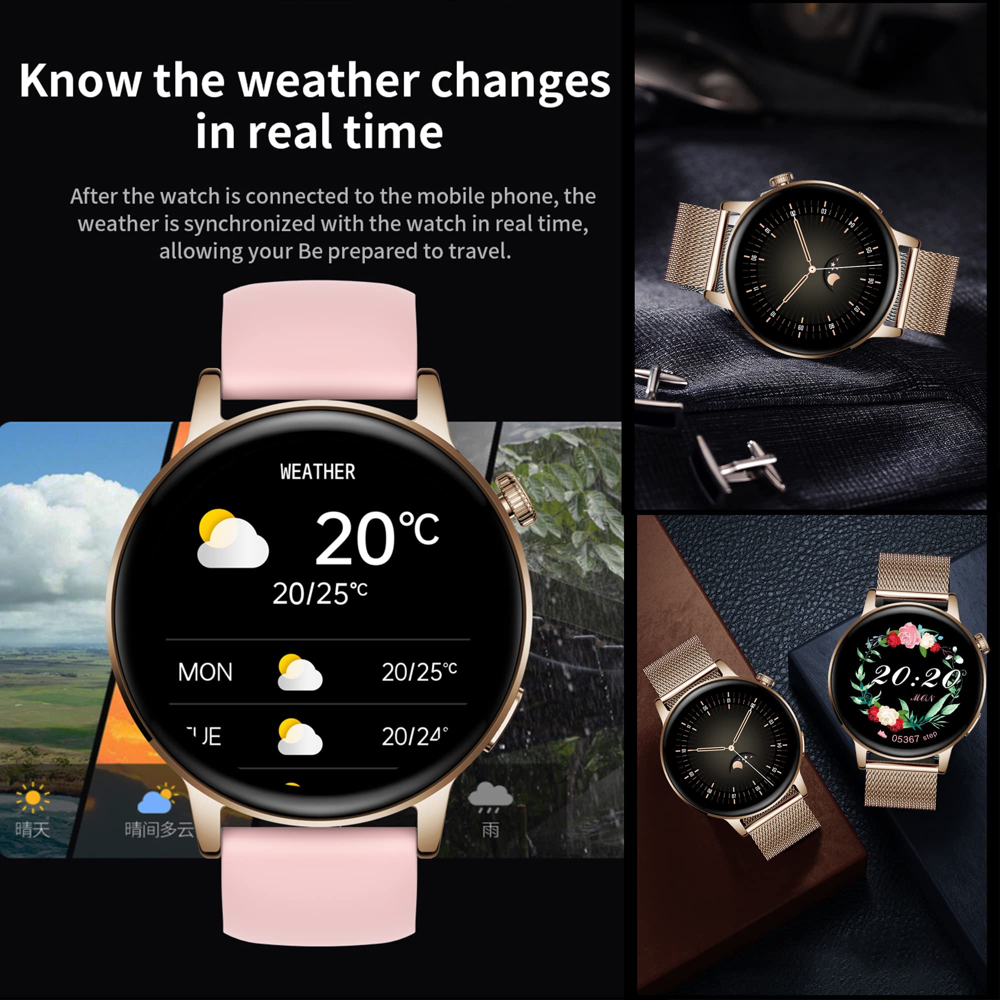 Smartwatch Chiamate e Risposta Bluetooth, Orologio Fitness Uomo Donna 1,36'' HD Smart Watch Sportivo Activity Fitness Tracker, Sonno Cardiofrequenzimetro Notifiche Messaggi per Android/iOS (Oro)