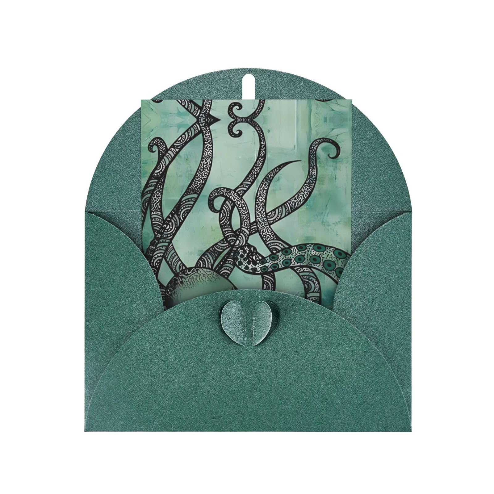 MaLuaN Green Octopus Pearl Paper Greeting Cards with Envelopes, All Occasion Greeting Cards Set with Blank Greeting Inside, 4x6 Inches, Eye Catching