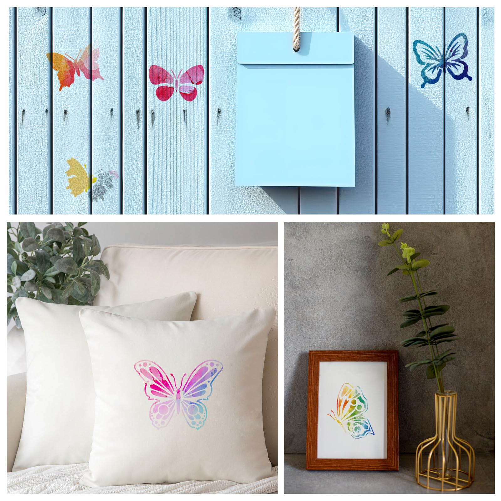 Plantillas de mariposa para pintar, 20 unidades, plantillas reutilizables de resorte de 6 pulgadas para manualidades, tela, muebles de madera, suelos, pared, decoración del hogar