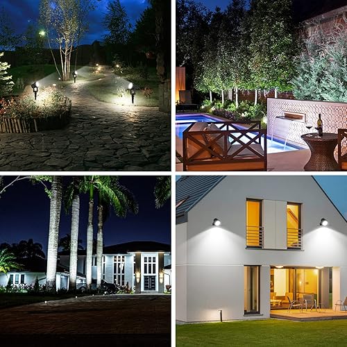 Miniatura 7 de T-SUNUS Paquete de 5 focos solares para paisaje, color blanco, 6000 K, IP65, impermeables, separadas, con cable de 9.8 pies, luz solar para