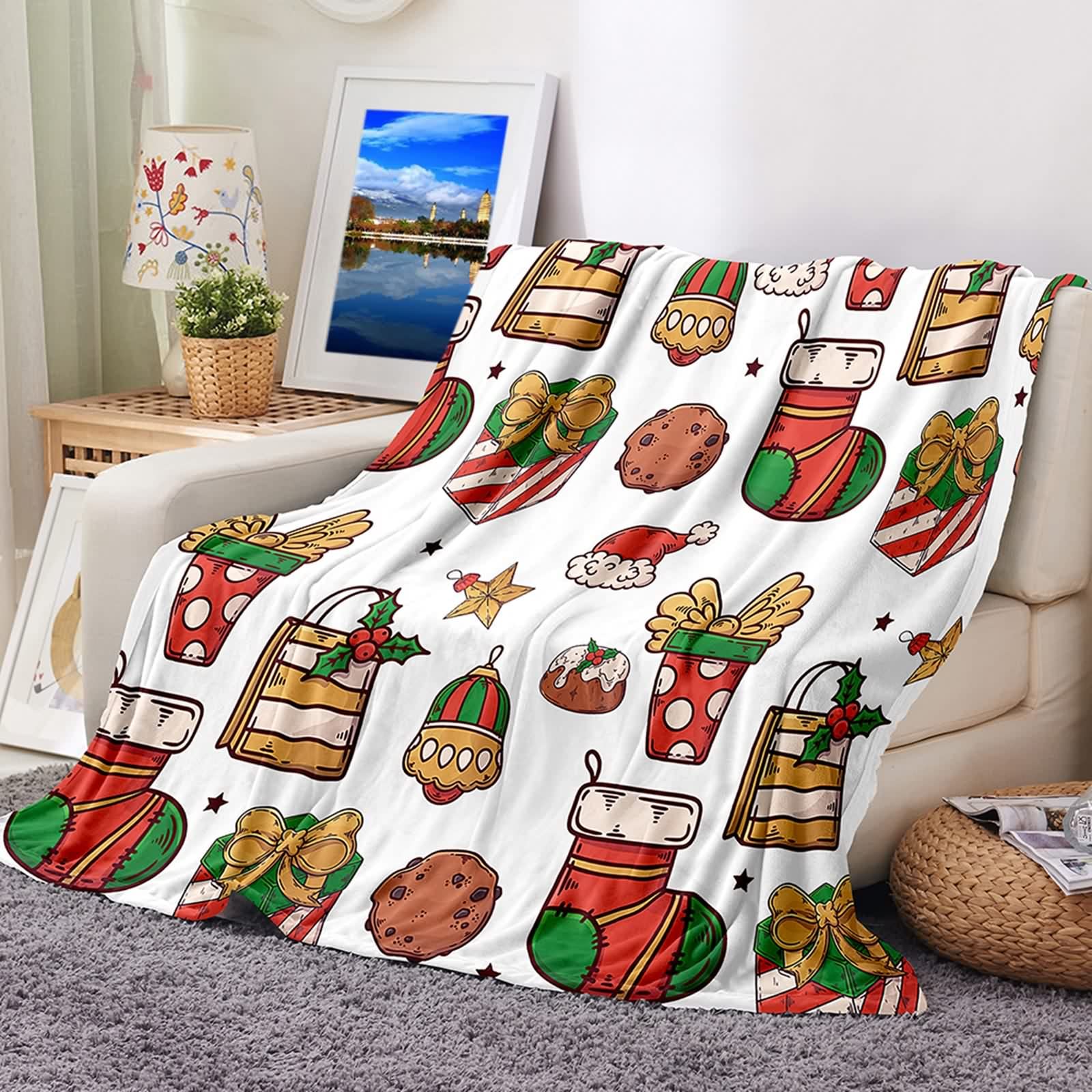 Couverture chaude hiver flannel idee cadeau noel plaid pour lit et canape
