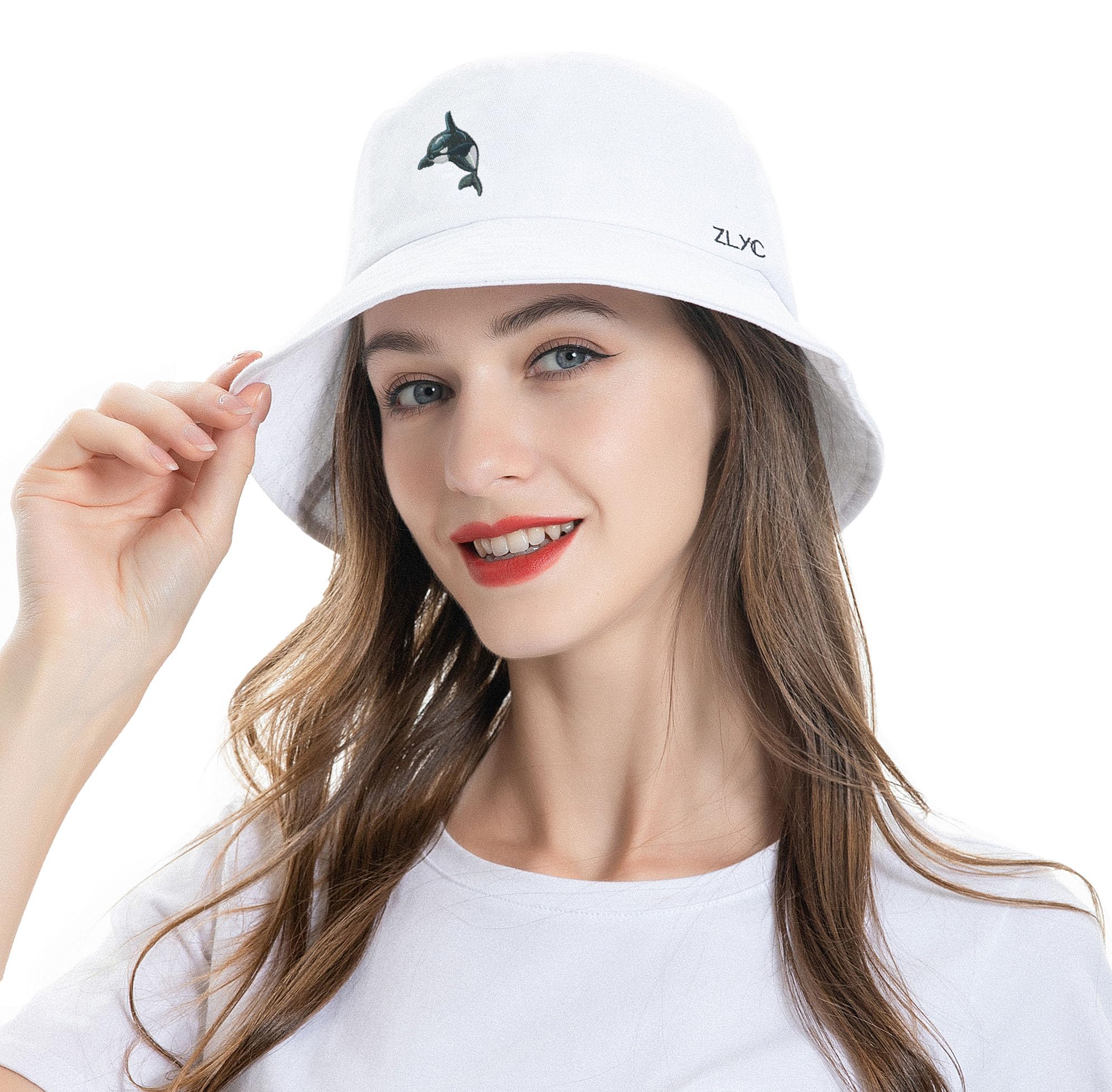 ZLYC Unisex Fashion Embroidered Fishing Hats Summer Hat Outdoor Hat for Teenagers Whale White, One Size - Image 2