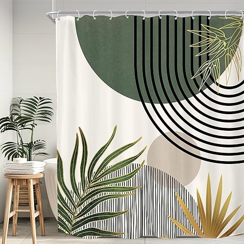 Miniatura 28 de KOMLLEX Cortina de ducha bohemia naranja de mediados de siglo para decoración de baño, 48 pulgadas de ancho x 72 pulgadas de alto, abstracto,