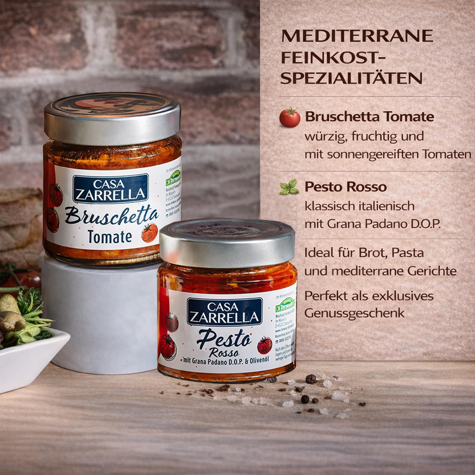 Casa Zarrella Romantik-Box für Genießer mit Alkohol – Romantische Antipasti Geschenkbox mit 6 italienischen Spezialitäten & 2 Aperitif-Drinks