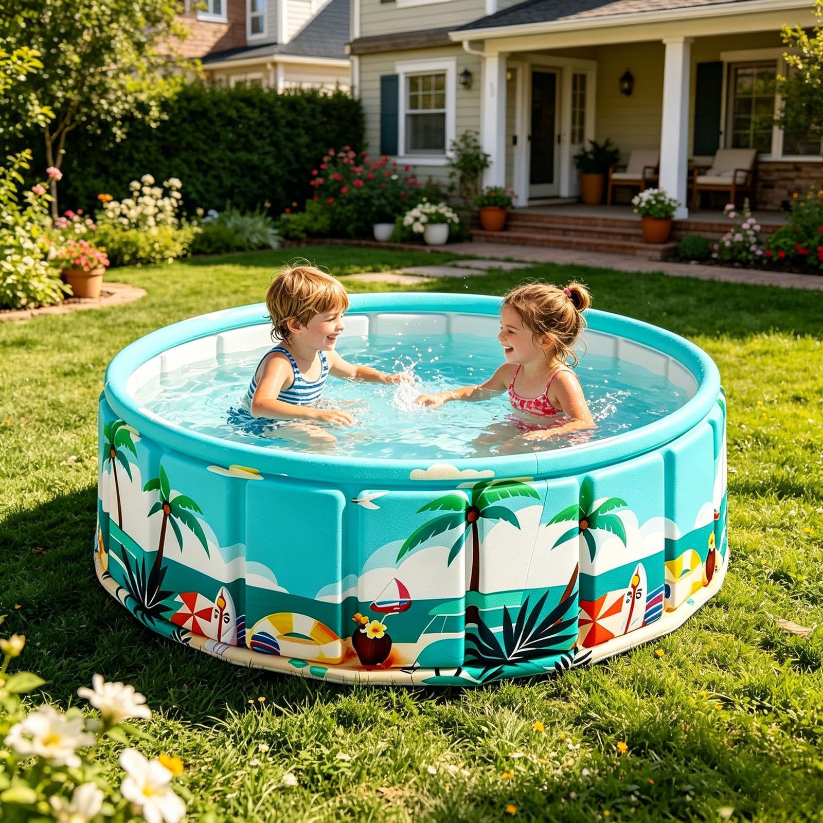 Piscina Non Gonfiabile, Facile da Montare con Un Semplice clic, per Ragazzi e Ragazze, Colore Blu.