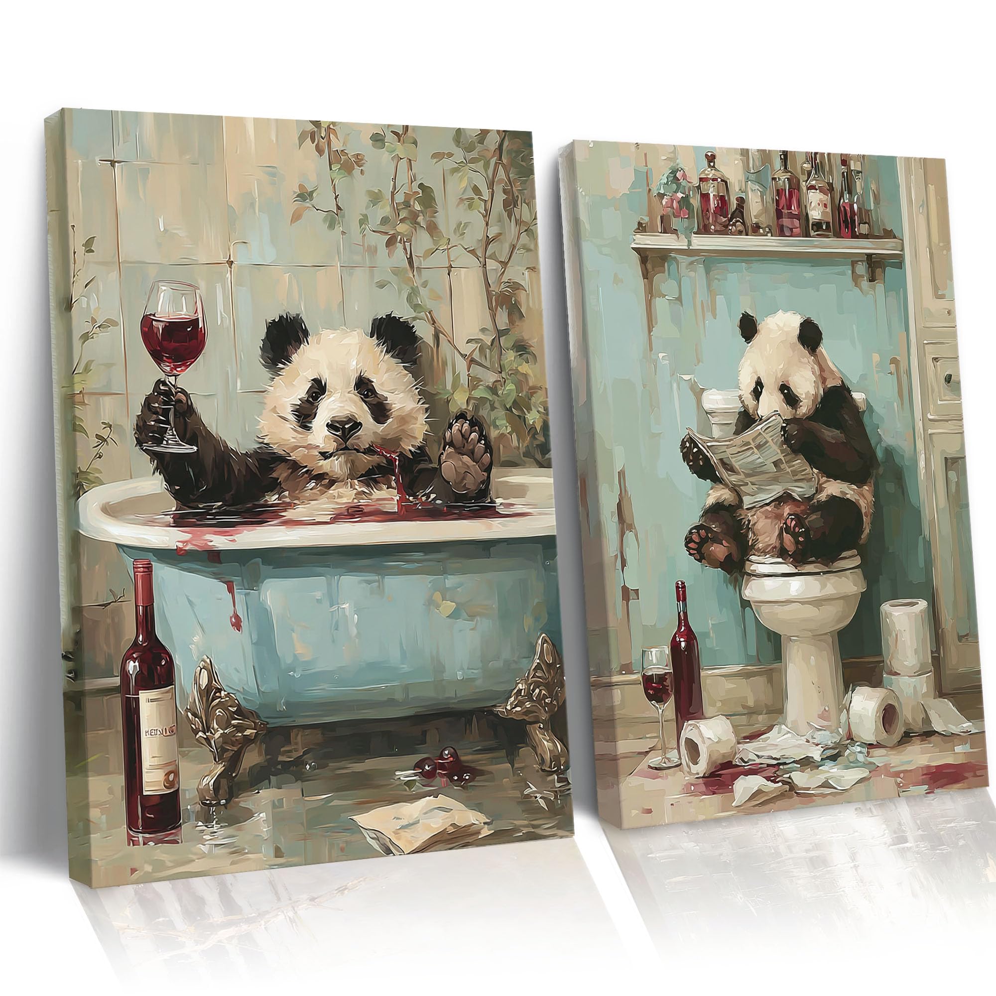 Frimeeme Framed Panda Bathroom Wall Art Set of 2,12x16 Inch