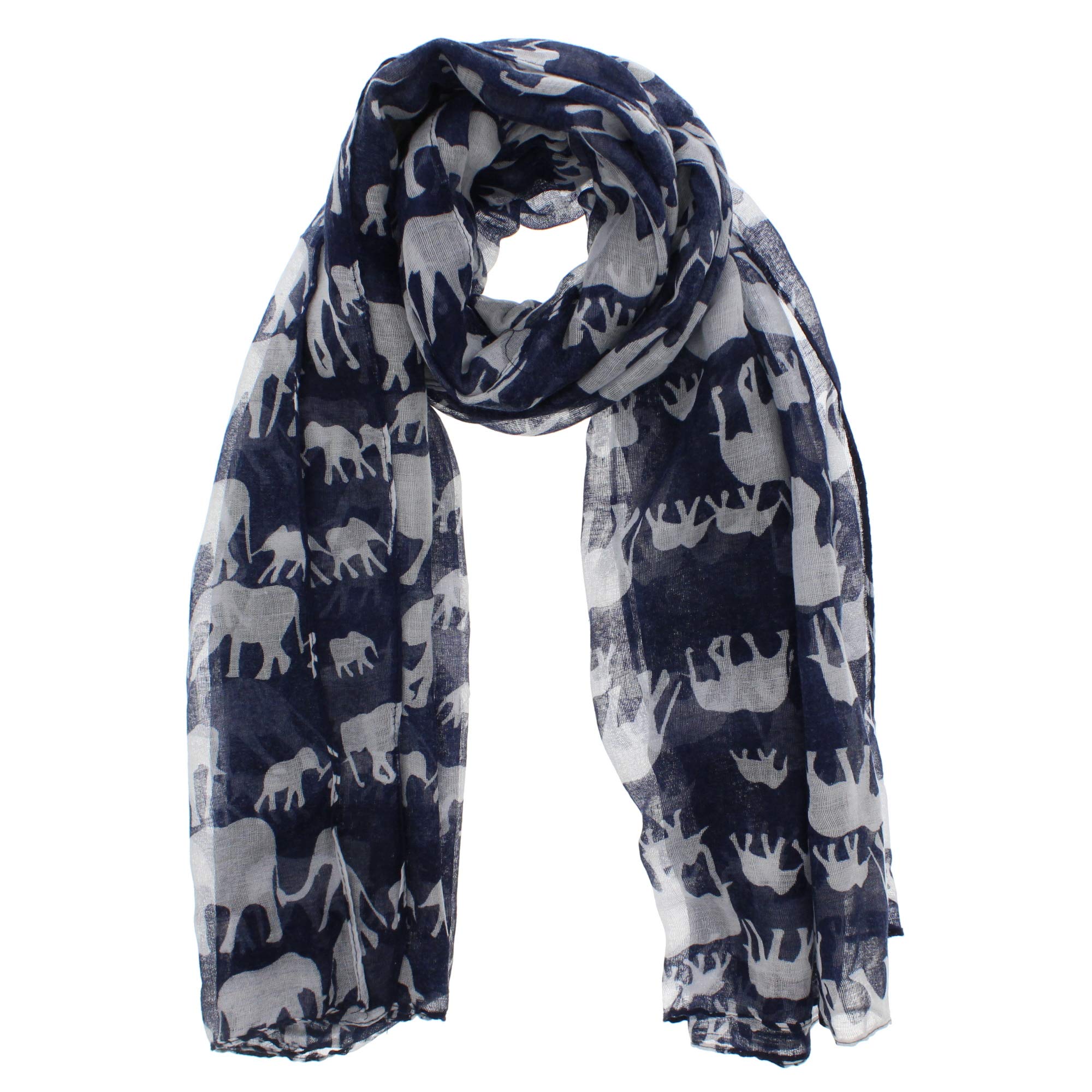 Zac's Alter Ego Women's Navy Blue Bicolour Long Elephant Animal Print Oversized Scarf