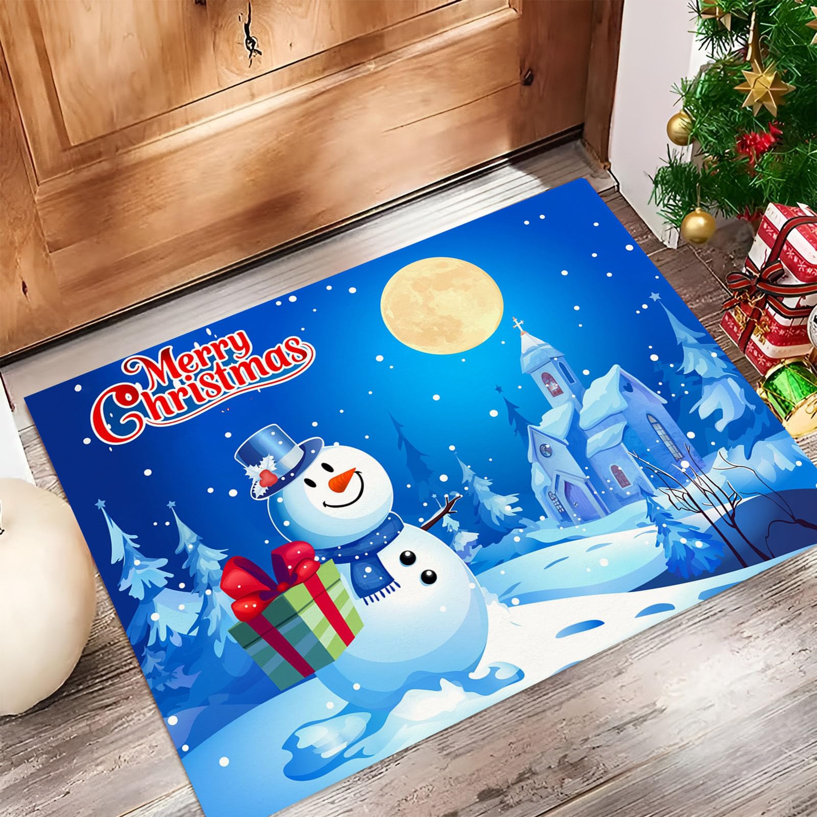 Petit tapis de cuisine et entrée de Noël pour une ambiance magique bleu royal