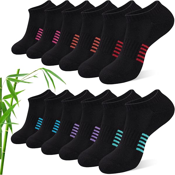 Effeet Bambus Sneaker Socken Damen 6/12 Paar, Atmungsaktive Gepolsterte Sportsocken Laufsocken, Anti Schweiß Kurze Socken Damen 39-42 35-38 Bunt, Geschenke für Frauen Sommer - 1