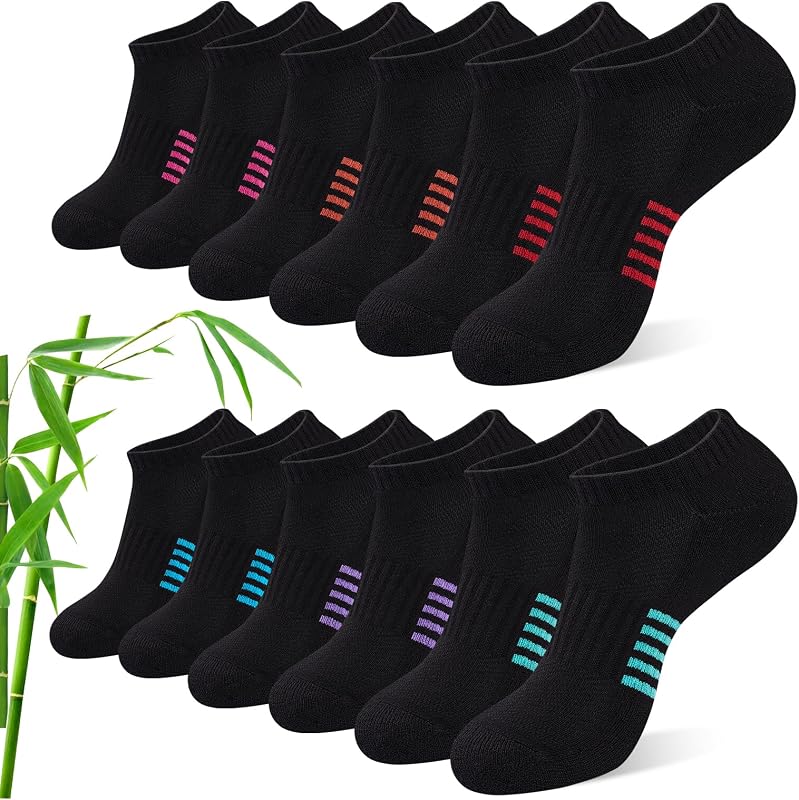 Effeet Bambus Sneaker Socken Damen 6/12 Paar, Atmungsaktive Gepolsterte Sportsocken Laufsocken, Anti Schweiß Kurze Socken Damen 39-42 35-38 Bunt, Geschenke für Frauen Sommer