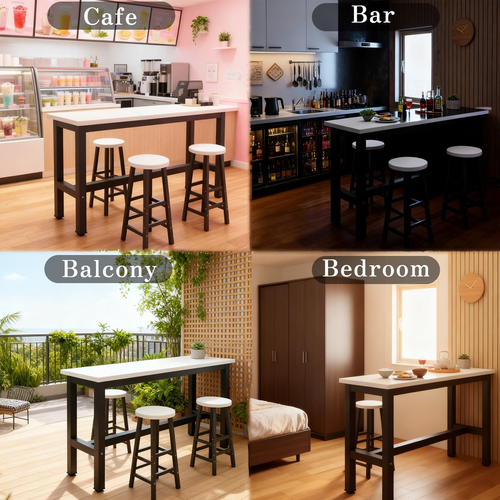 Table de bar de cuisine en noyer clair – 120 x 40 x 100 cm avec cadre en métal et capacité de 150 kg – Bureau café élégant pour salle à manger et divertissement à la maison