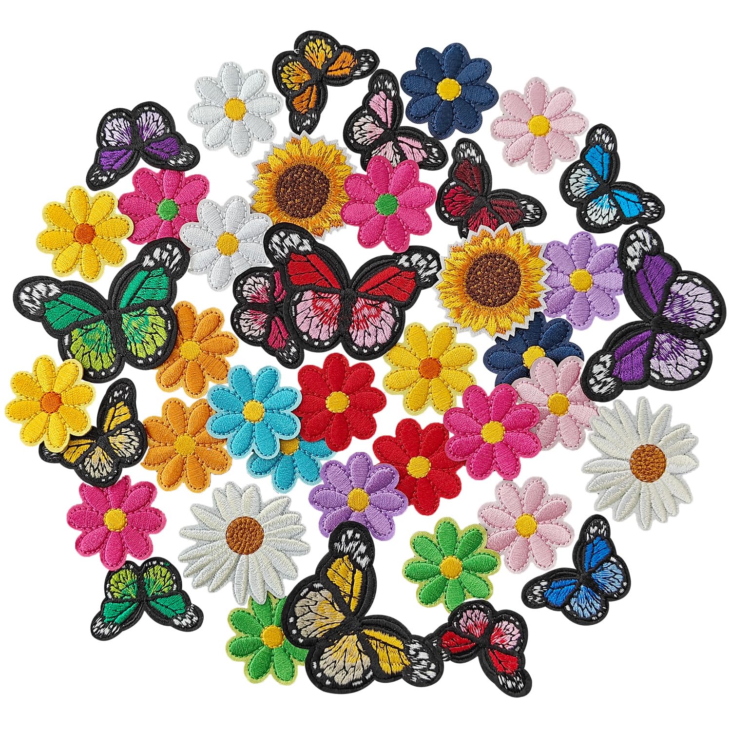 IANZE 42PCS Flower & Butterfly Iron on Patches, Sew on Embroidered Applique Flower & Butterfly Patches for Clothes, Jeans, Hats, T-Shirts, Backpacks,