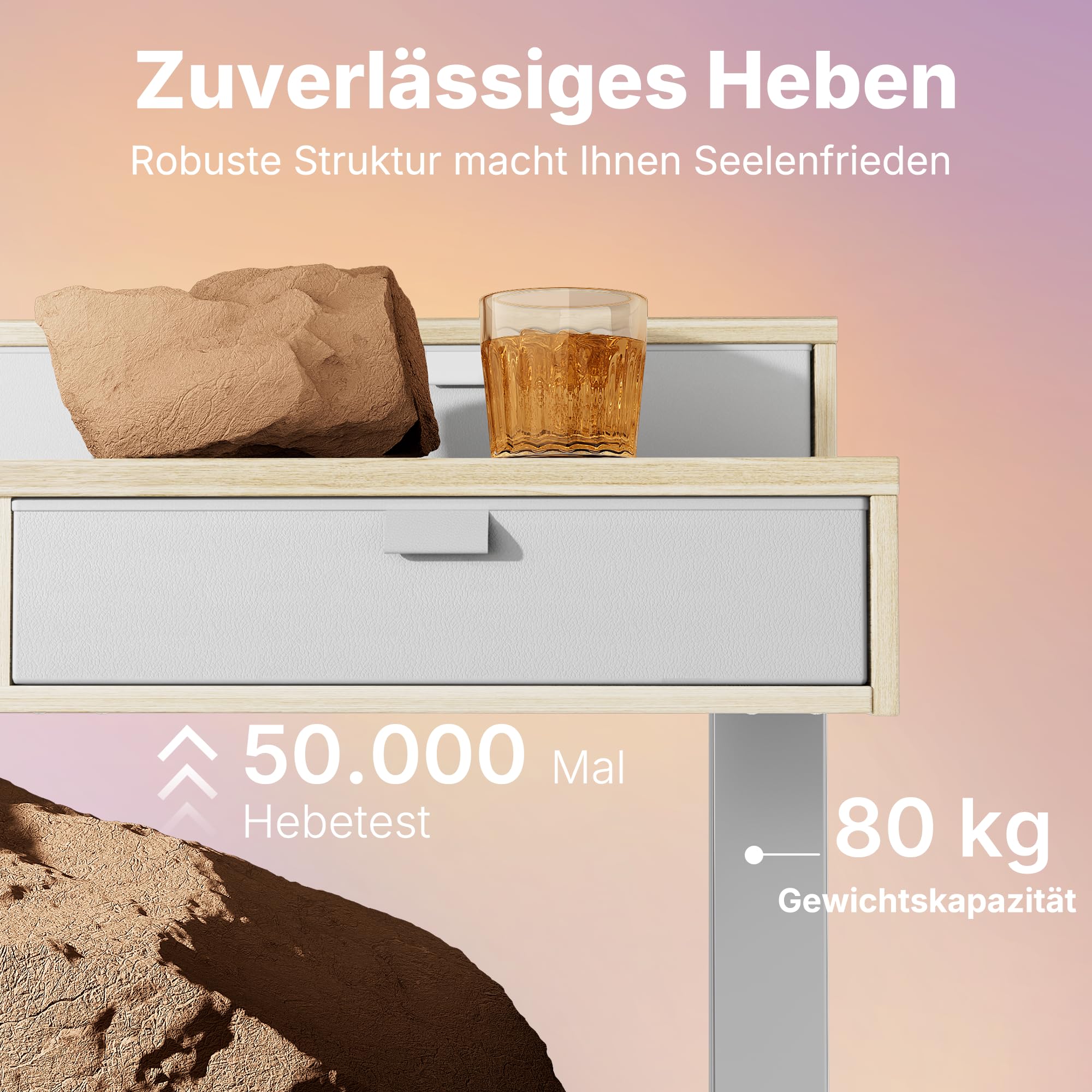 HUANUO 80 x 53 cm Höhenverstellbarer Schreibtisch mit Schubladen | kompatible C-Klemme-Halterung, 4 Gedächtnis-Höheneintellungen