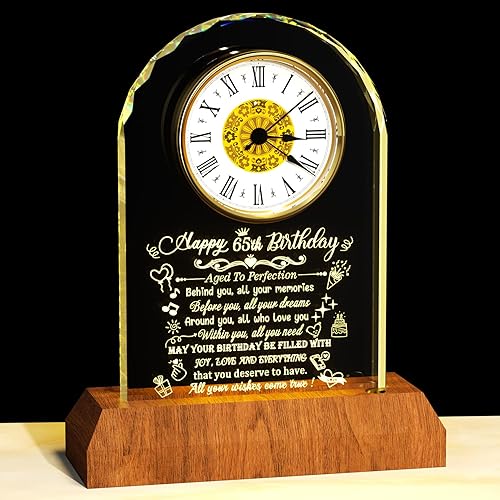 Miniatura 10 de Reloj de cristal de feliz cumpleaños 80 para hombres y mujeres, reloj de cuarzo con base de luz LED de madera, regalos de cumpleaños de 80 años para