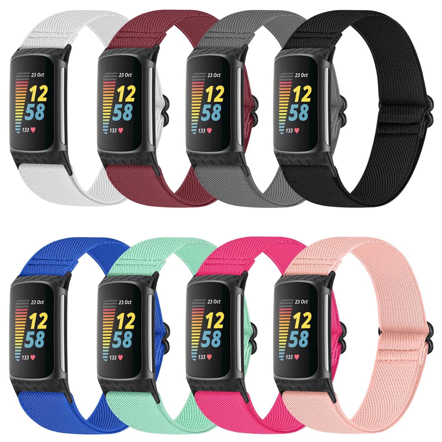 ShuYo Elastic Bands Compatible with Fitbit Charge 5,Adjustable Nylon Breathable Replacement Straps Wristband for Fitbit Charge 5 for Women&Men(8 PACK)
