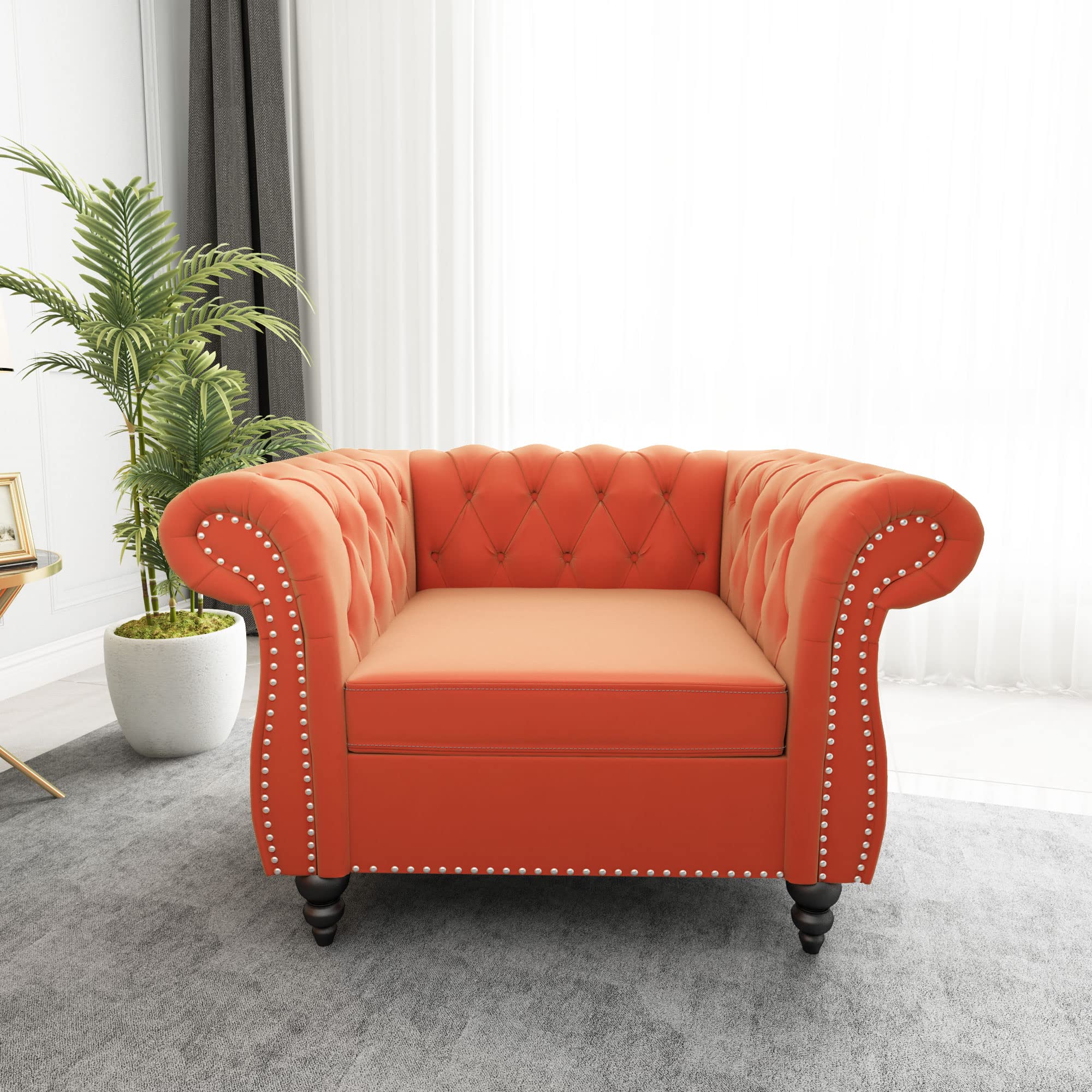 RARZOE Contemporary Velvet Chesterfield Chairs,Chesterfield Velvet Club Chair, Chesterfield Button Tufted Velvet Scrolled Arms Accent Chair with